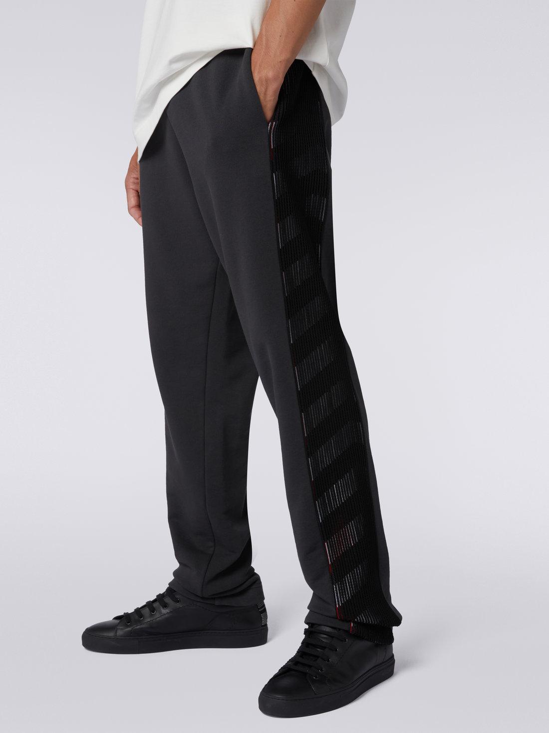 Cotton sports trousers with knitted insert in collaboration with Mike Maignan, Grey - 4