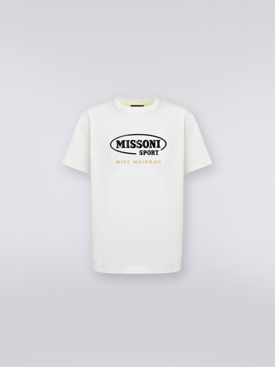 Camiseta de cuello redondo de algodón con logotipo en colaboración con Mike Maignan, Blanco - TS23SL01BJ00HWS019Y - 0