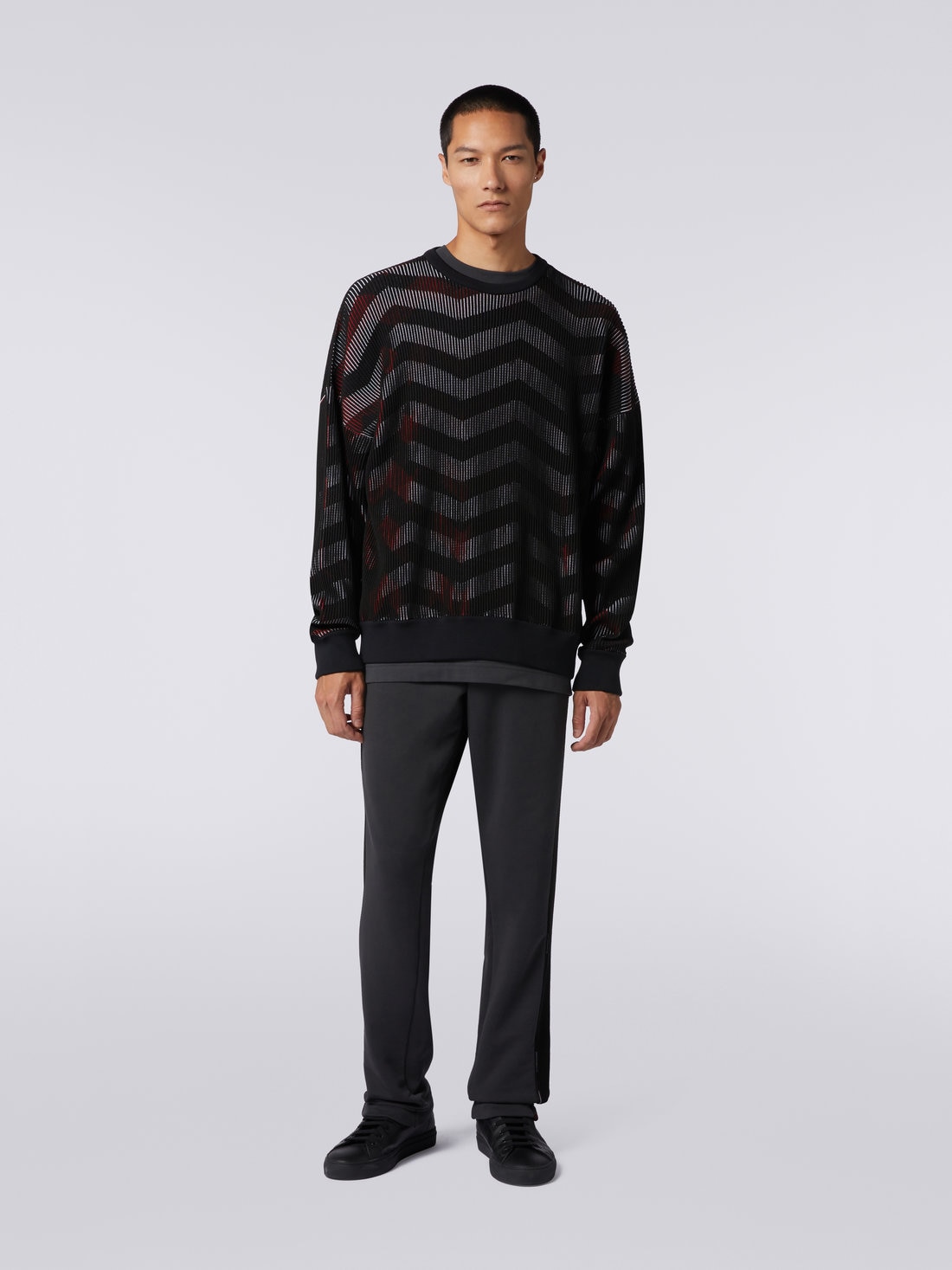 Cotton blend chevron crew-neck jumper in collaboration with Mike Maignan, Multicoloured - TS23SN07BK031MSM95A - 1