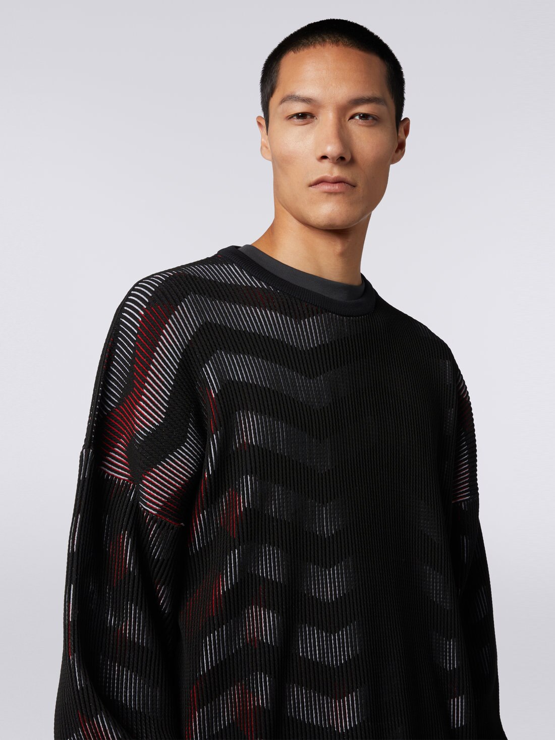 Cotton blend chevron crew-neck jumper in collaboration with Mike Maignan, Multicoloured - TS23SN07BK031MSM95A - 4