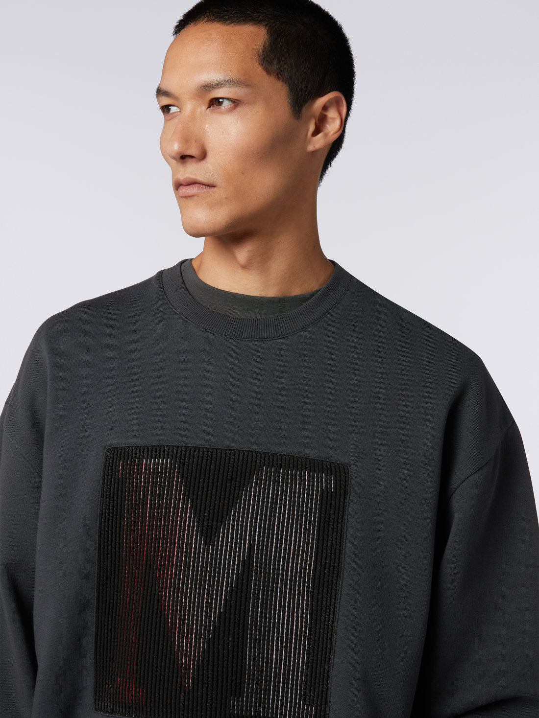 Cotton crew-neck sweatshirt with macro logo in collaboration with Mike Maignan, Grey - TS23SW05BJ00HYS91HR - 4