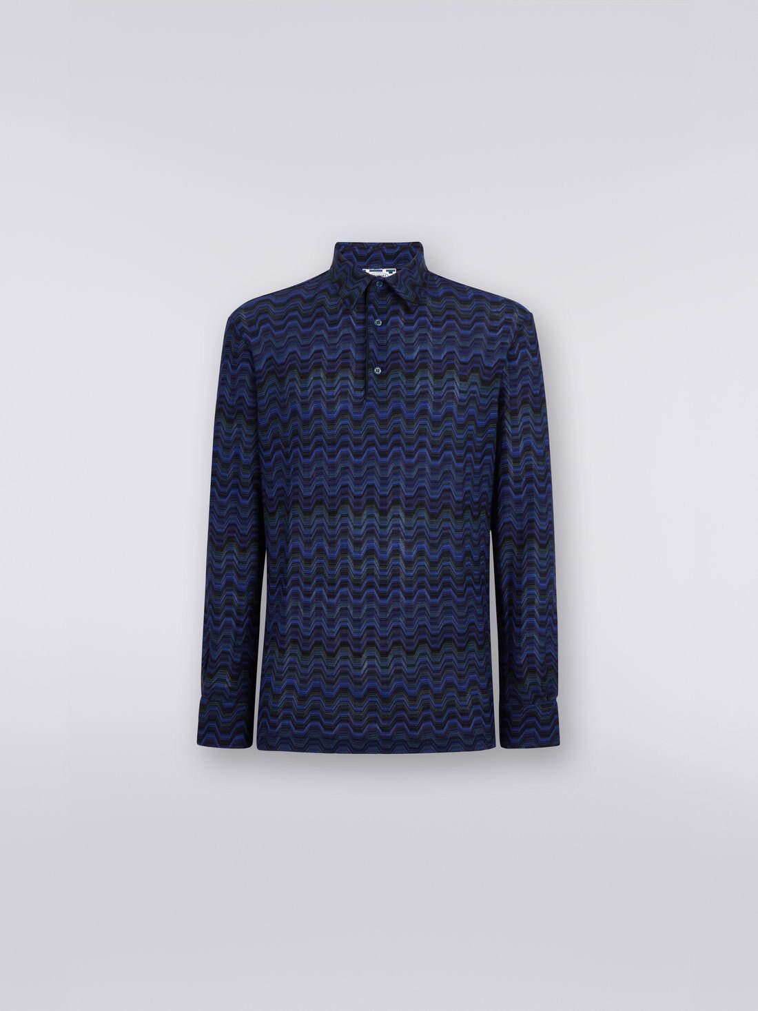 Viscose blend polo shirt with Greek fret pattern , Multicoloured  - TS23W200BR00SBSM8WP - 0