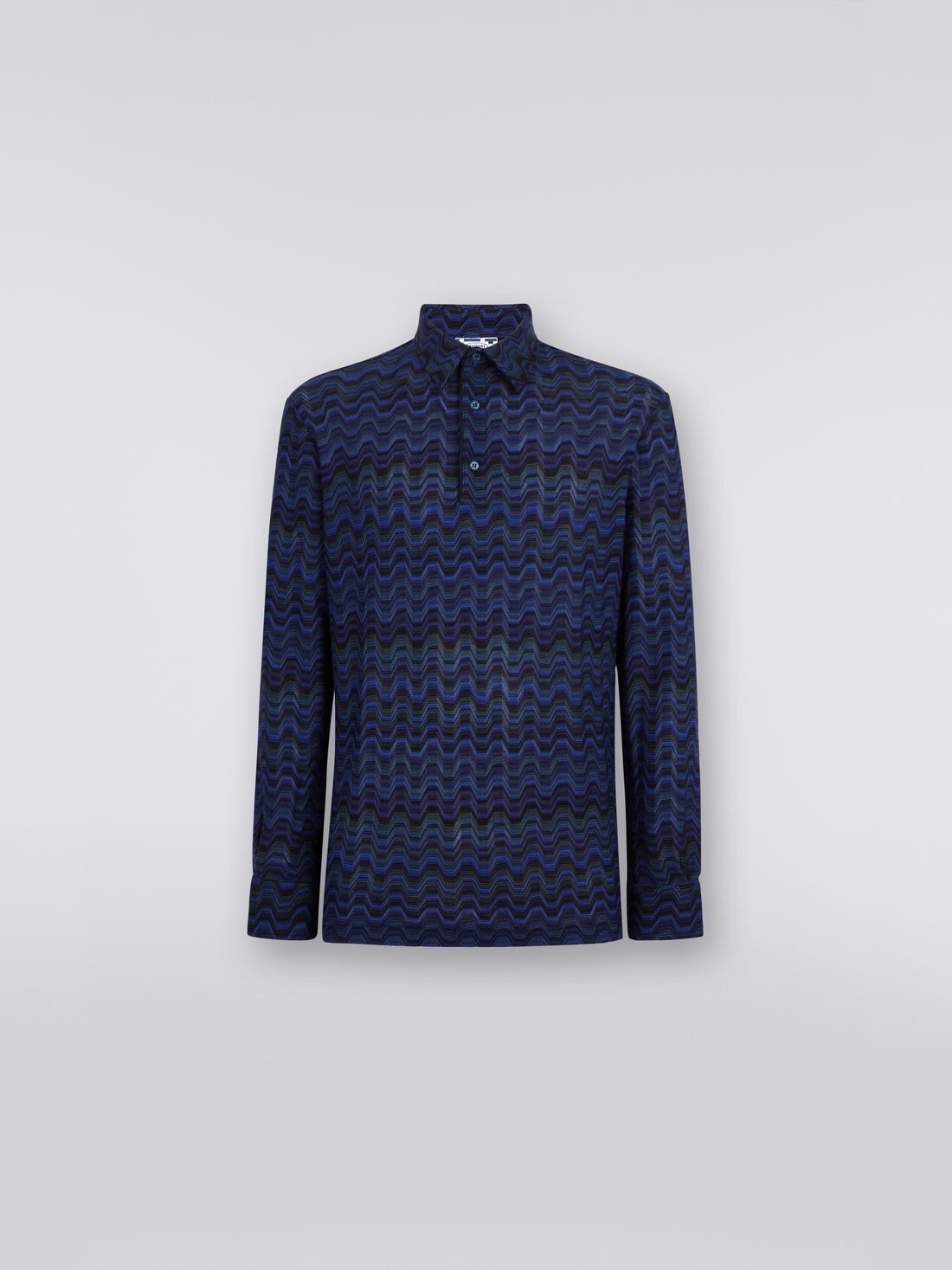 Viscose blend polo shirt with Greek fret pattern, Multicoloured  - TS23W200BR00SBSM8WP - 0