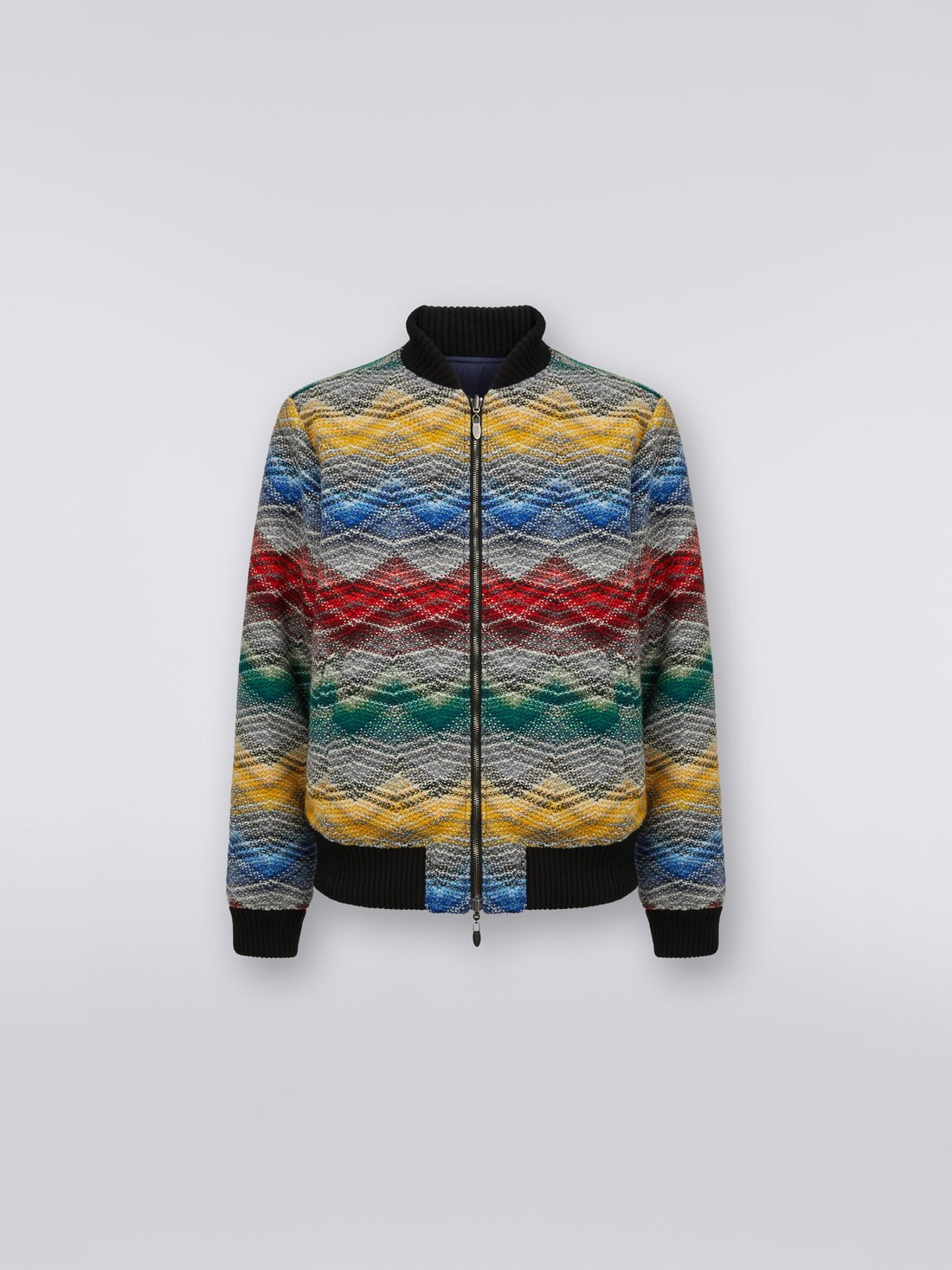 Wool blend bomber jacket with zigzag pattern, Multicoloured  - TS23WC04BC003QSM8X4 - 0
