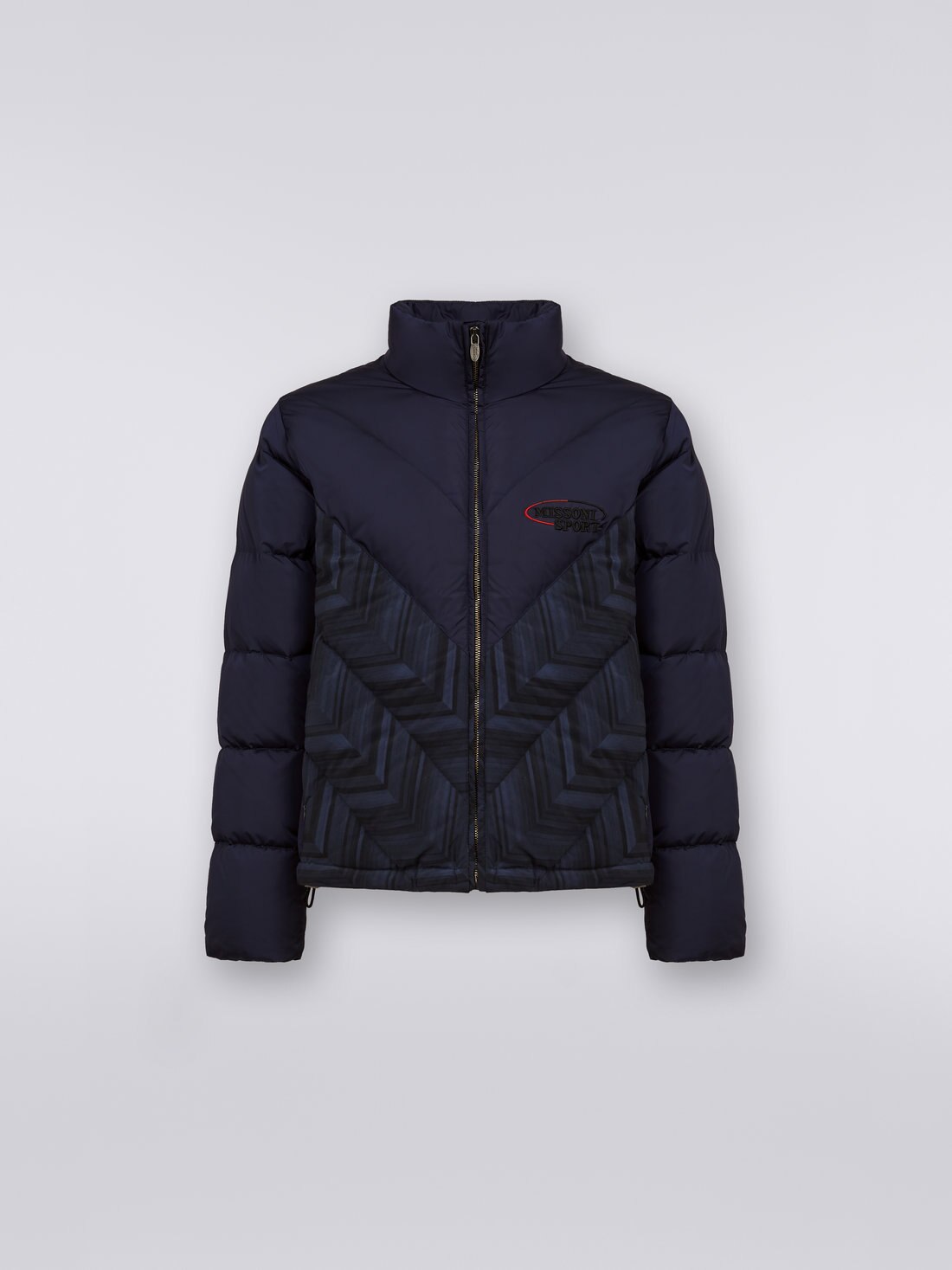 Padded quilted jacket with chevron inserts and logo Blue | Missoni