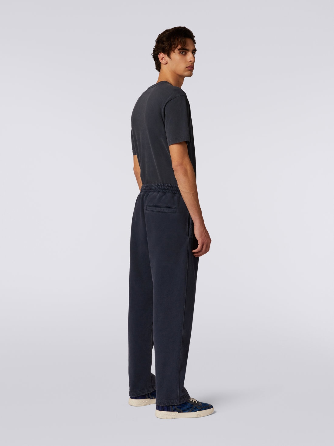 Cotton knit trousers with logo, Blue - 3