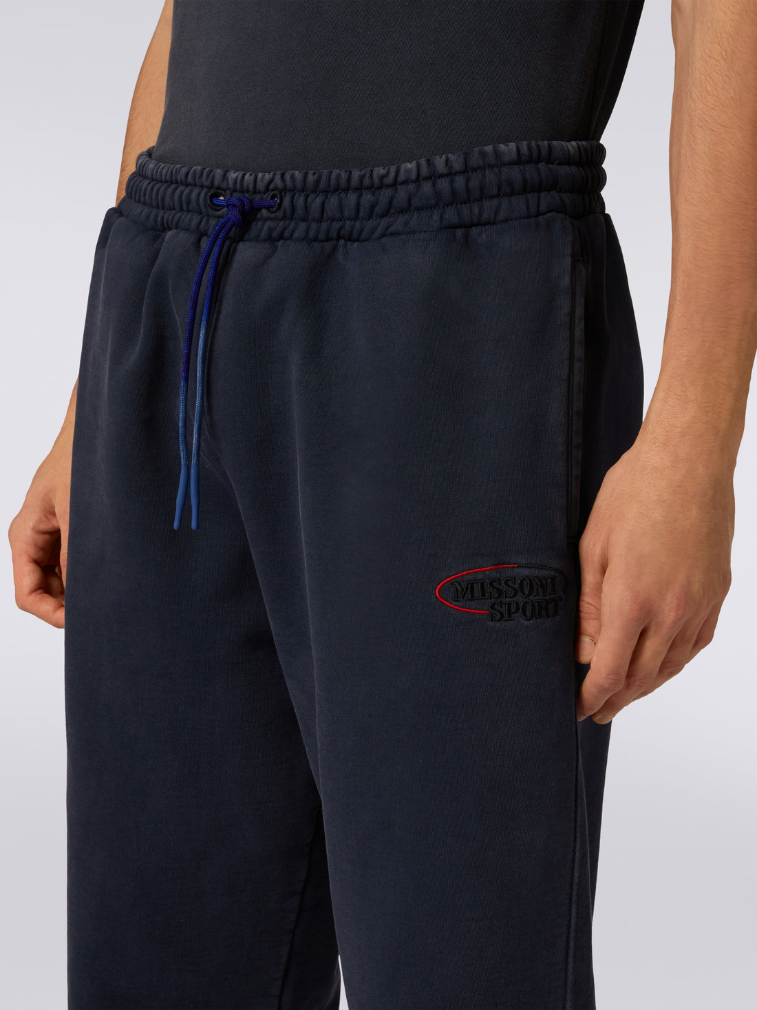 Cotton knit trousers with logo, Blue - TS23WI01BJ00H0S72BL - 4