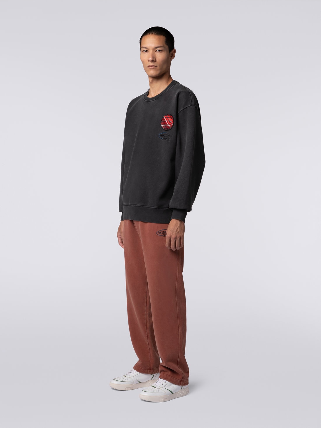 Cotton knit trousers with logo, Rust - 2