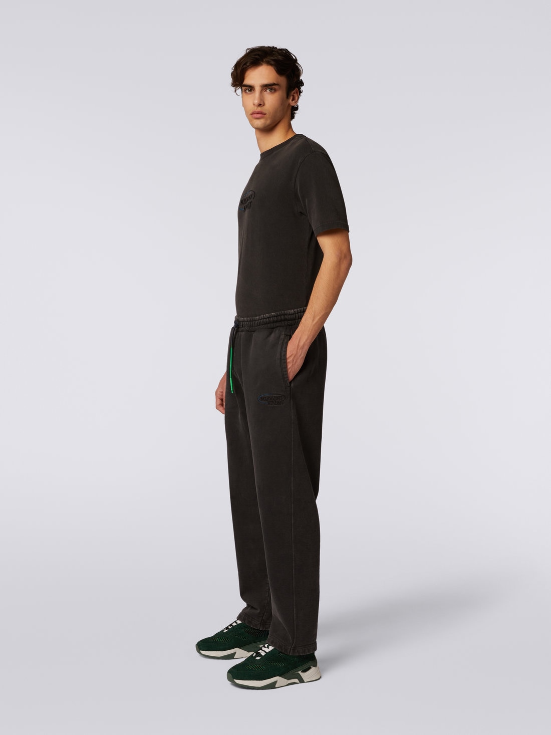 Cotton knit trousers with logo, Grey - 2