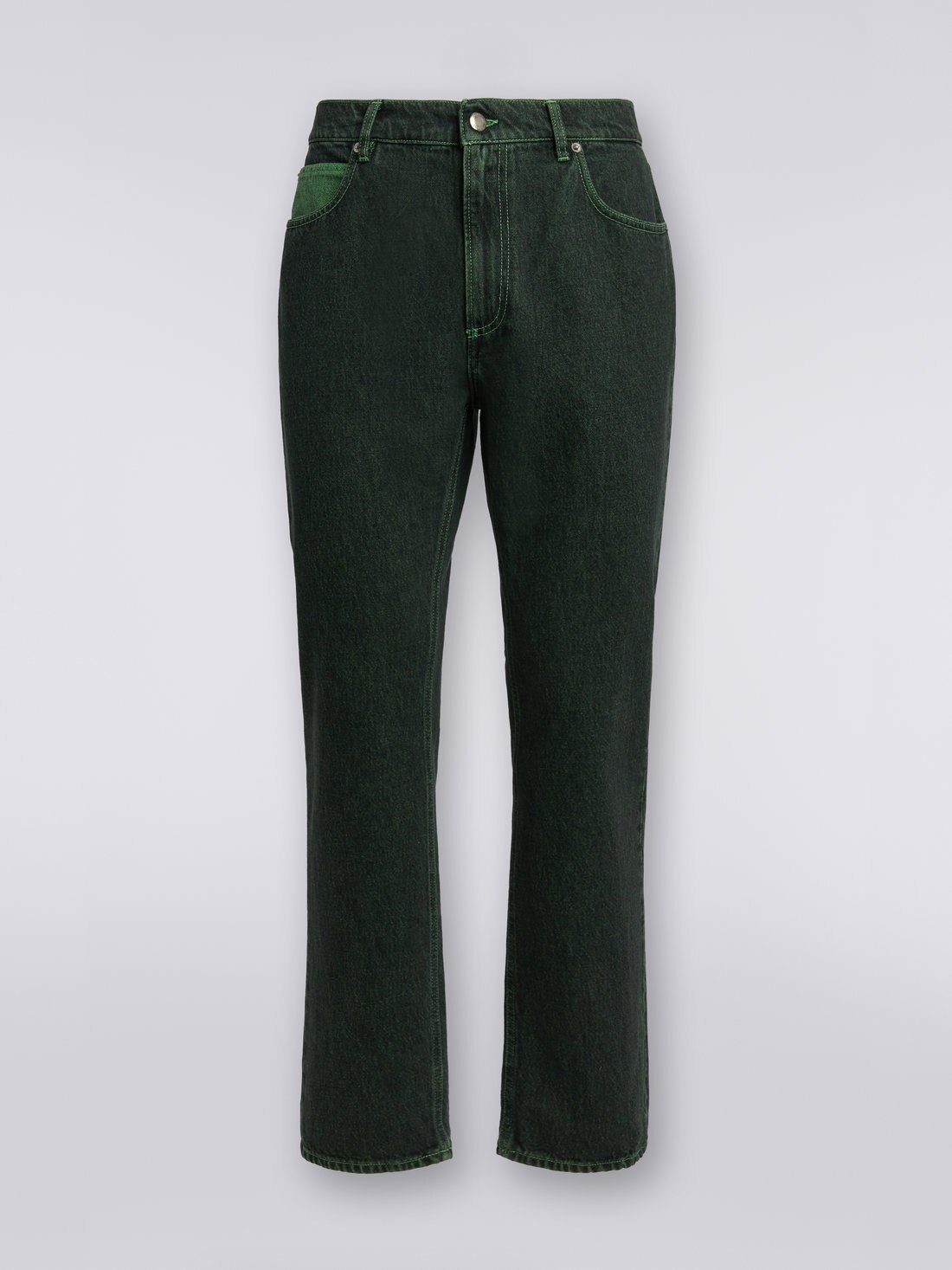 Five-pocket denim trousers with embroidered logo, Green - TS23WI05BW00OMS611S - 0
