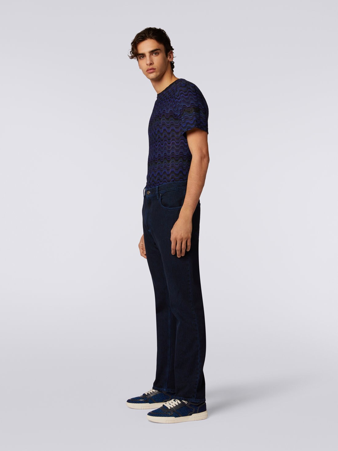 Five-pocket denim trousers with embroidered logo, Blue - TS23WI05BW00OMS72BM - 2