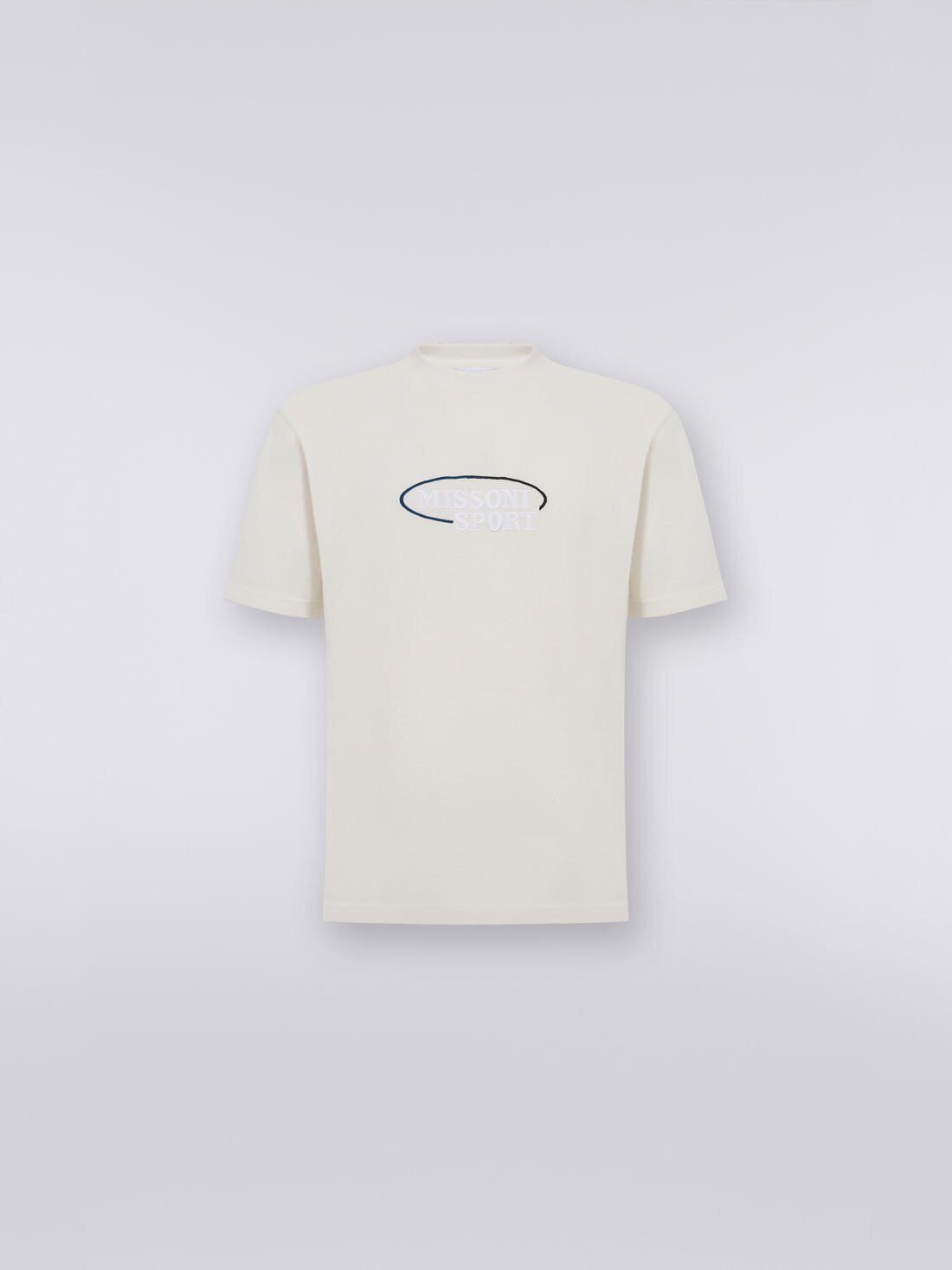 Cotton knit crew-neck T-shirt with logo, White  - 0