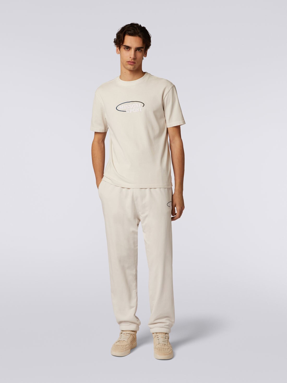 Cotton knit crew-neck T-shirt with logo, White  - TS23WL00BJ00GYS0195 - 1