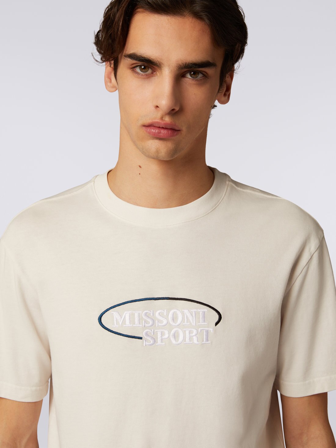 Cotton knit crew-neck T-shirt with logo, White  - 4
