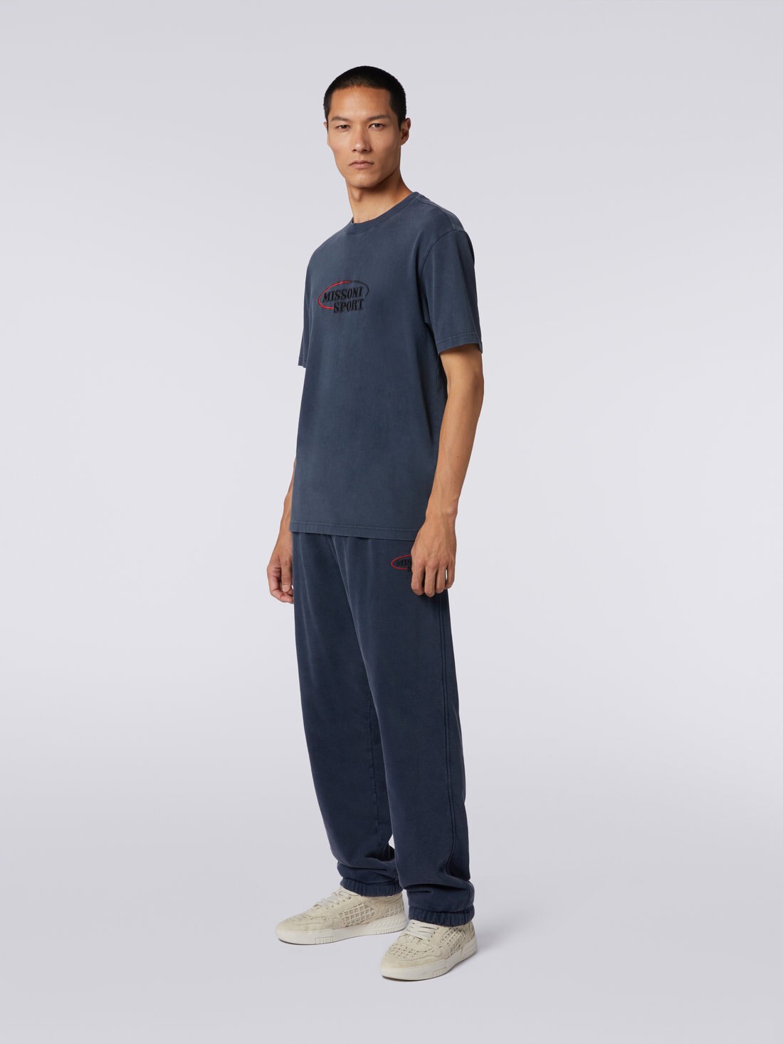 Cotton knit crew-neck T-shirt with logo, Blue - TS23WL00BJ00GYS72BL - 2