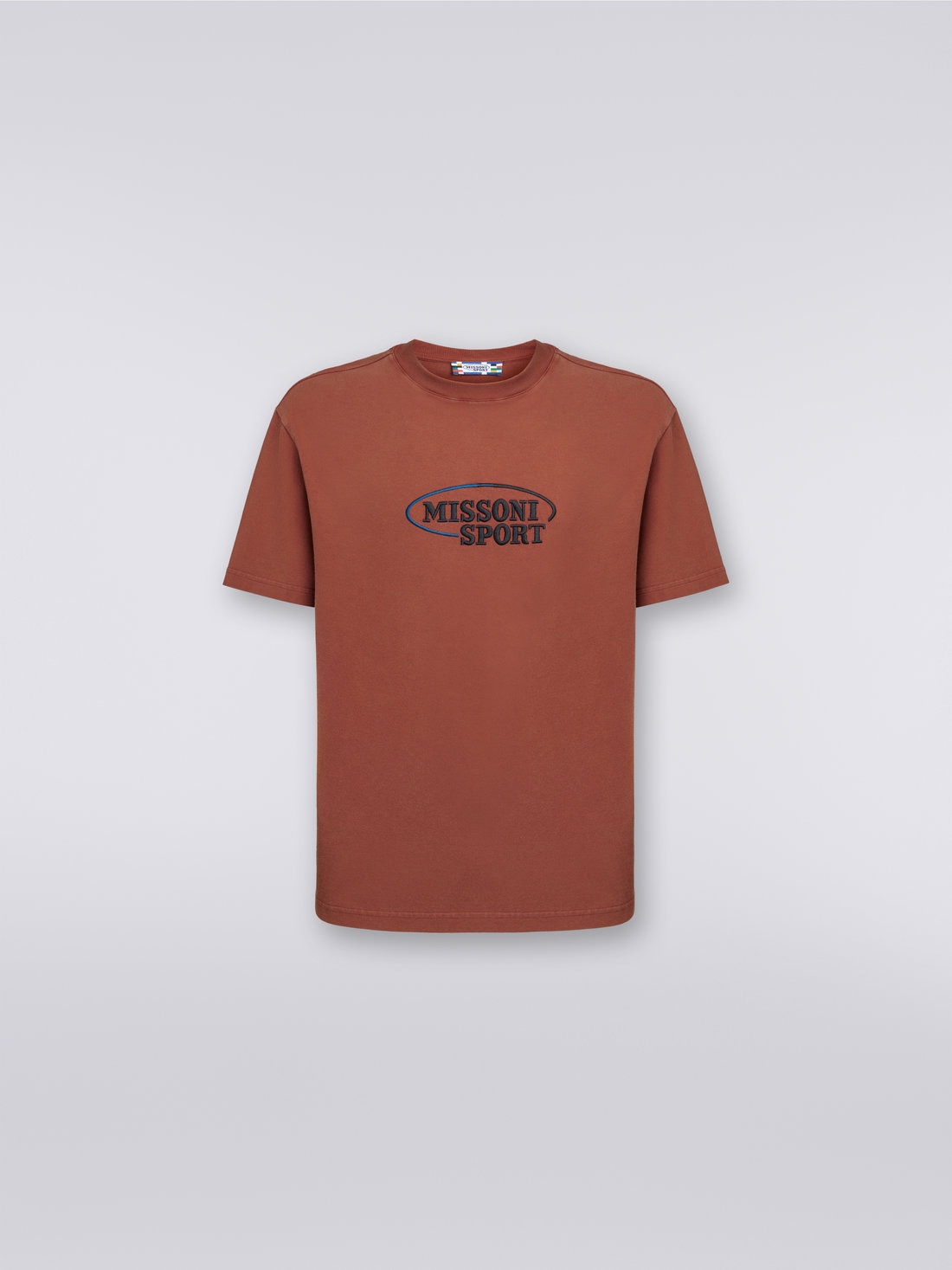 Cotton knit crew-neck T-shirt with logo, Rust - TS23WL00BJ00GYS80B7 - 0