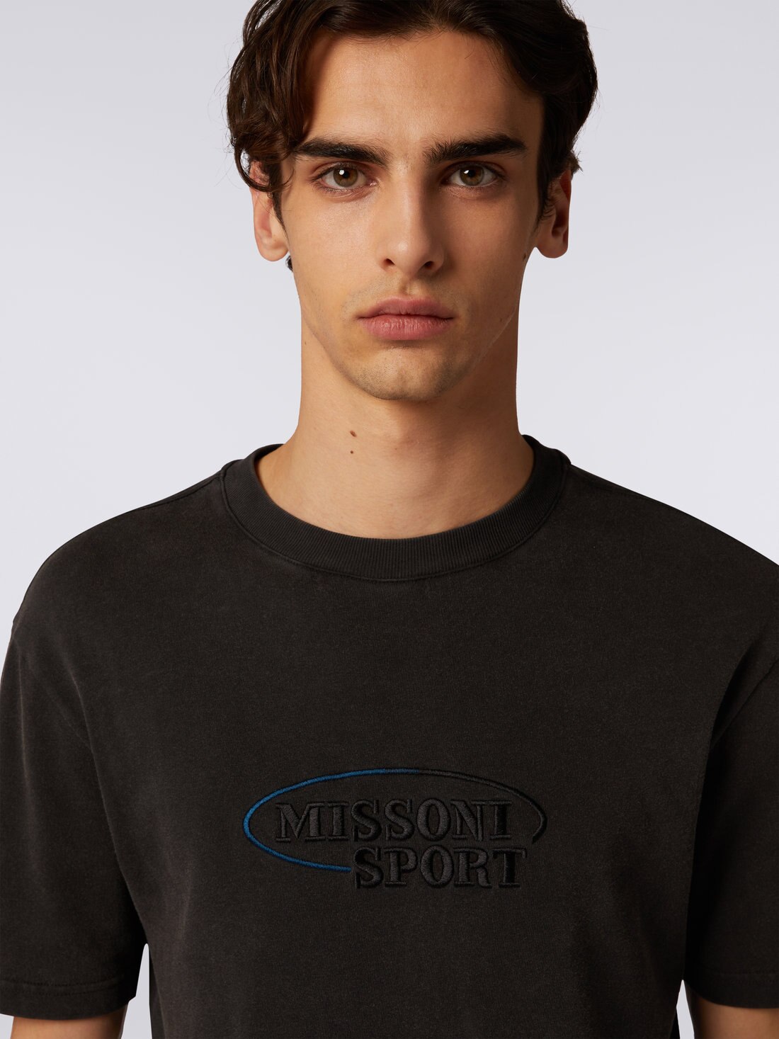 Cotton knit crew-neck T-shirt with logo, Grey - 8051575926686 - 4