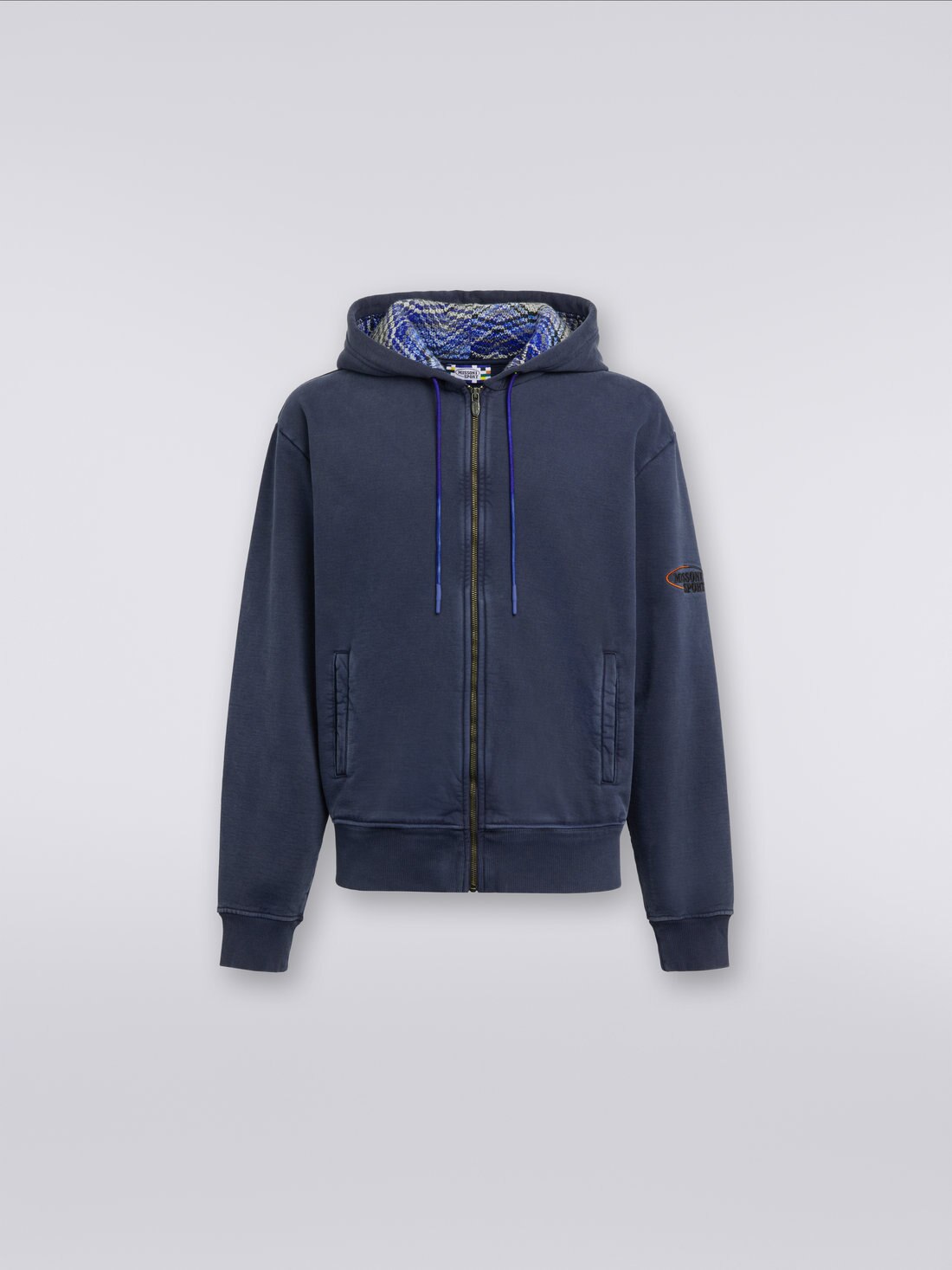 Cotton sweatshirt with hood and zip, Blue - 0