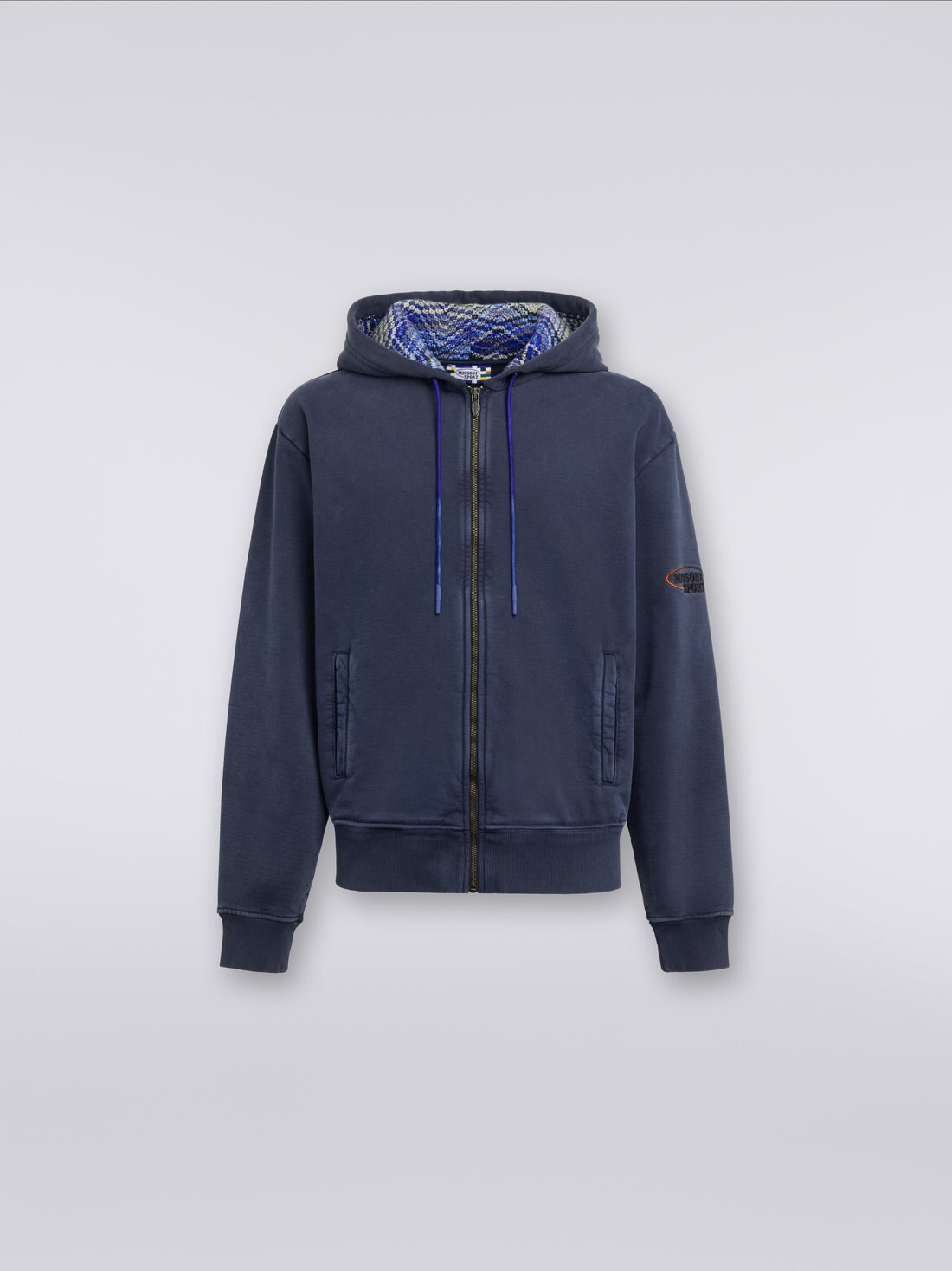 Felpa in cotone con cappuccio e zip, Blu - TS23WW03BJ00H0S72BL - 0