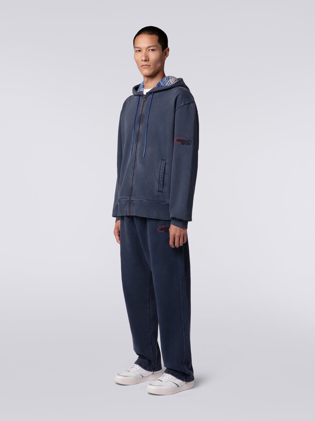 Felpa in cotone con cappuccio e zip, Blu - TS23WW03BJ00H0S72BL - 2