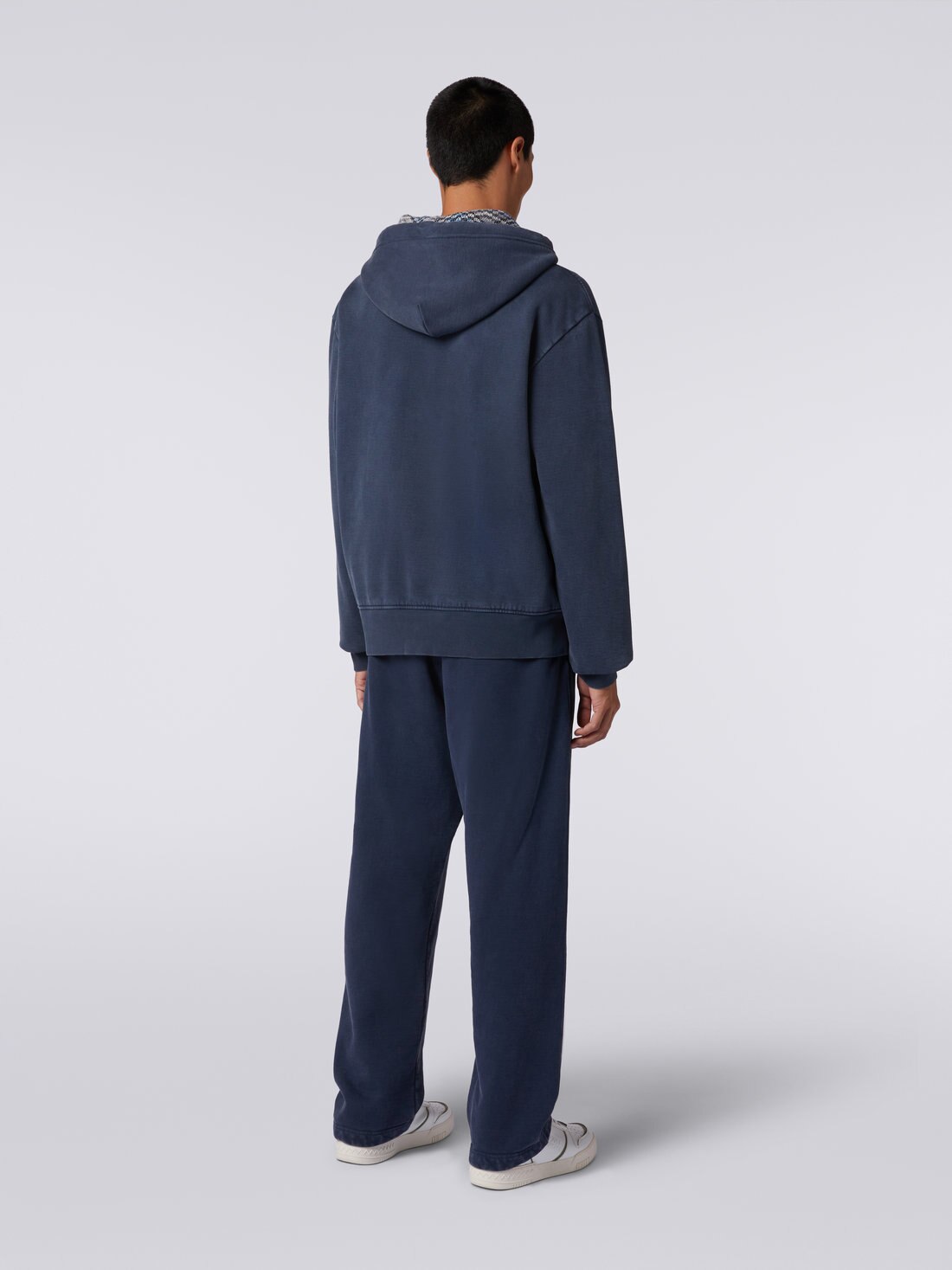 Felpa in cotone con cappuccio e zip, Blu - TS23WW03BJ00H0S72BL - 3