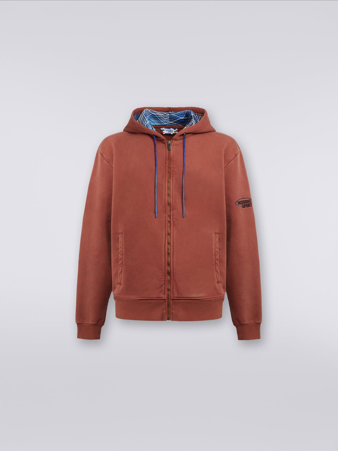 Cotton sweatshirt with hood and zip, Rust - 0