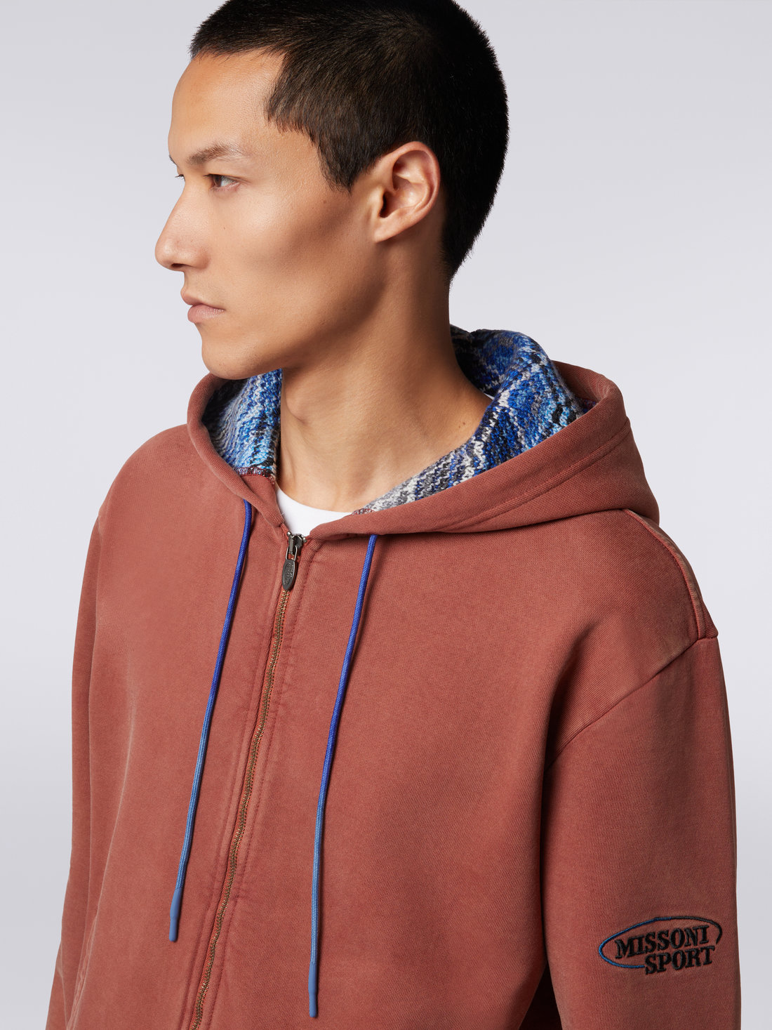 Cotton sweatshirt with hood and zip Rust Missoni