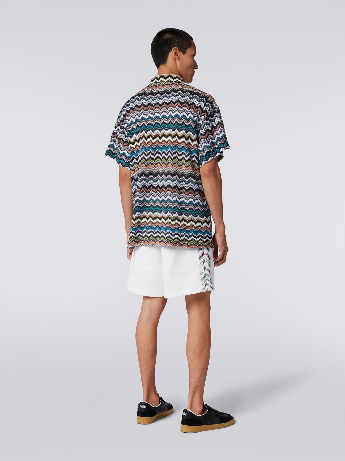 Polo shirt in zigzag cotton and viscose knit, Multicoloured  - TS24S201BR00UUSM9AX - 3