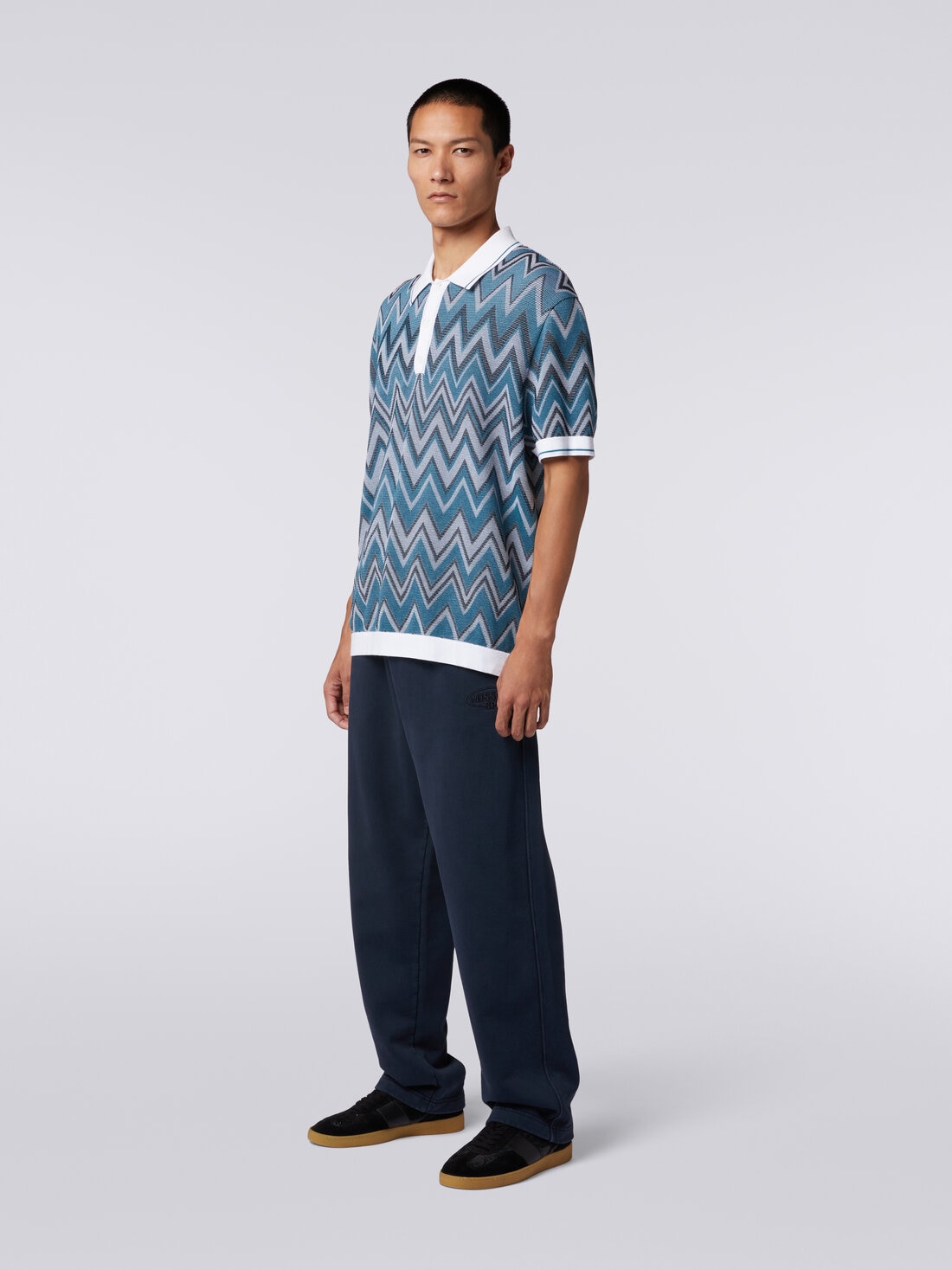 Polo shirt in zigzag knit with plain details, Black    - TS24S202BK035WS72FQ - 2