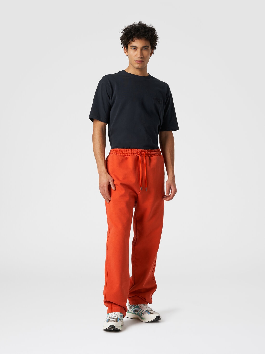 Trousers in cotton fleece with logo, Orange - TS24SI00BJ00H0S207S - 1