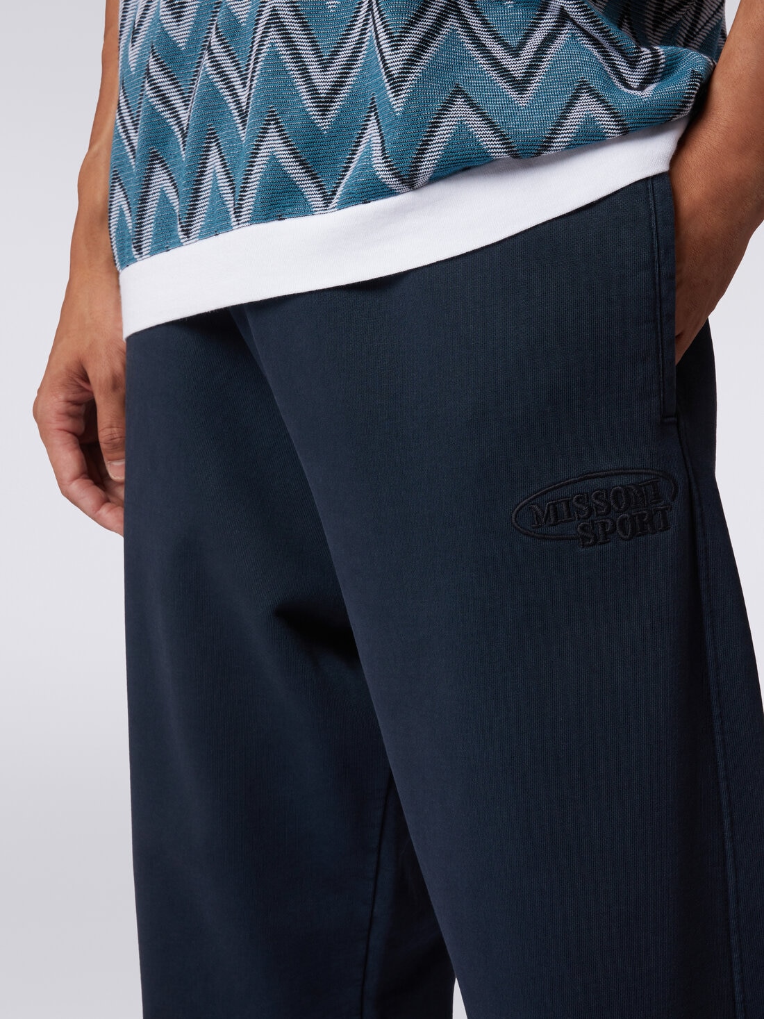 Trousers in cotton fleece with logo, Navy Blue  - TS24SI00BJ00H0S72EU - 4