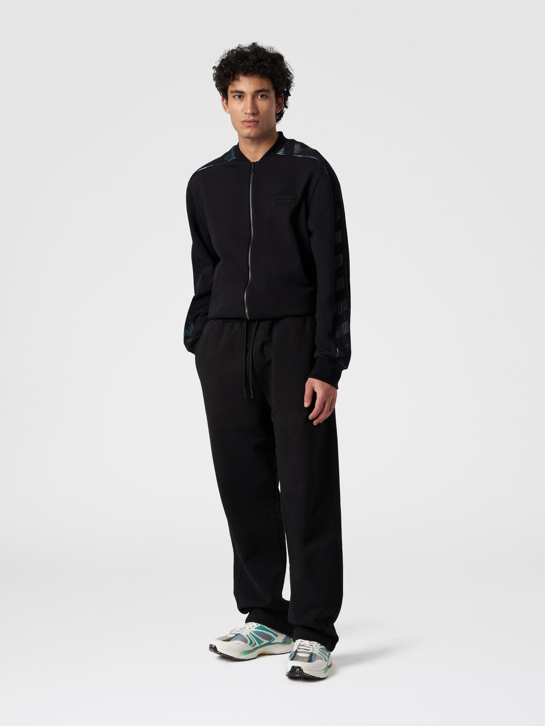 Trousers in cotton fleece with logo, Black    - TS24SI00BJ00H0S91J4 - 1