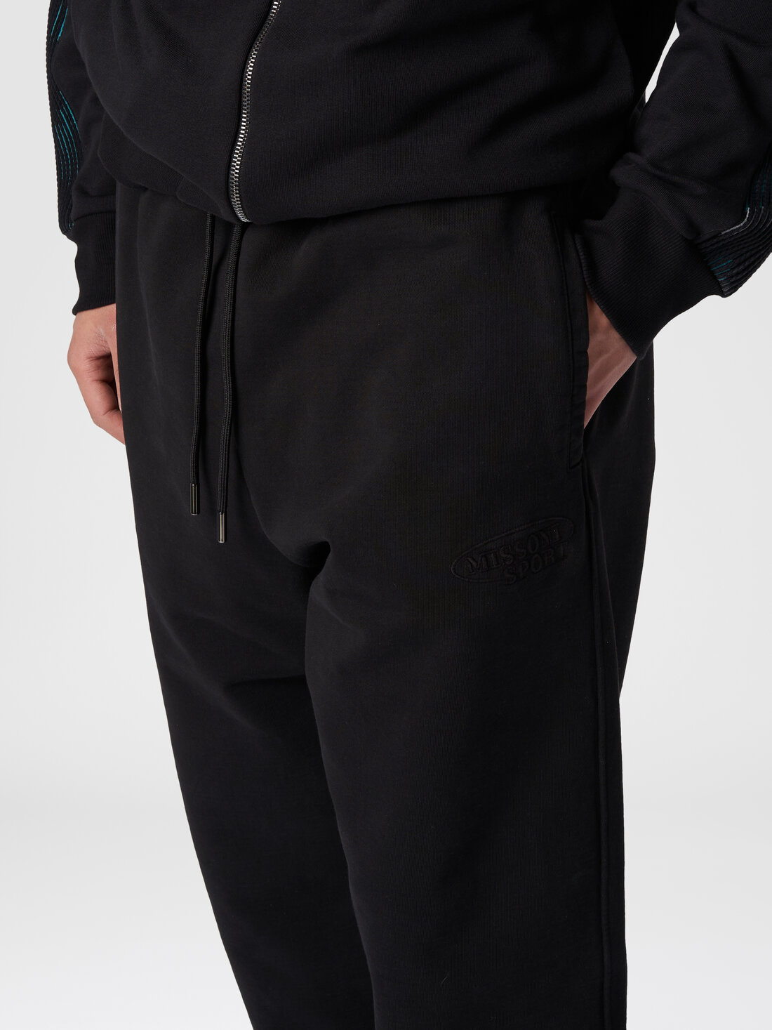 Trousers in cotton fleece with logo, Black    - TS24SI00BJ00H0S91J4 - 4