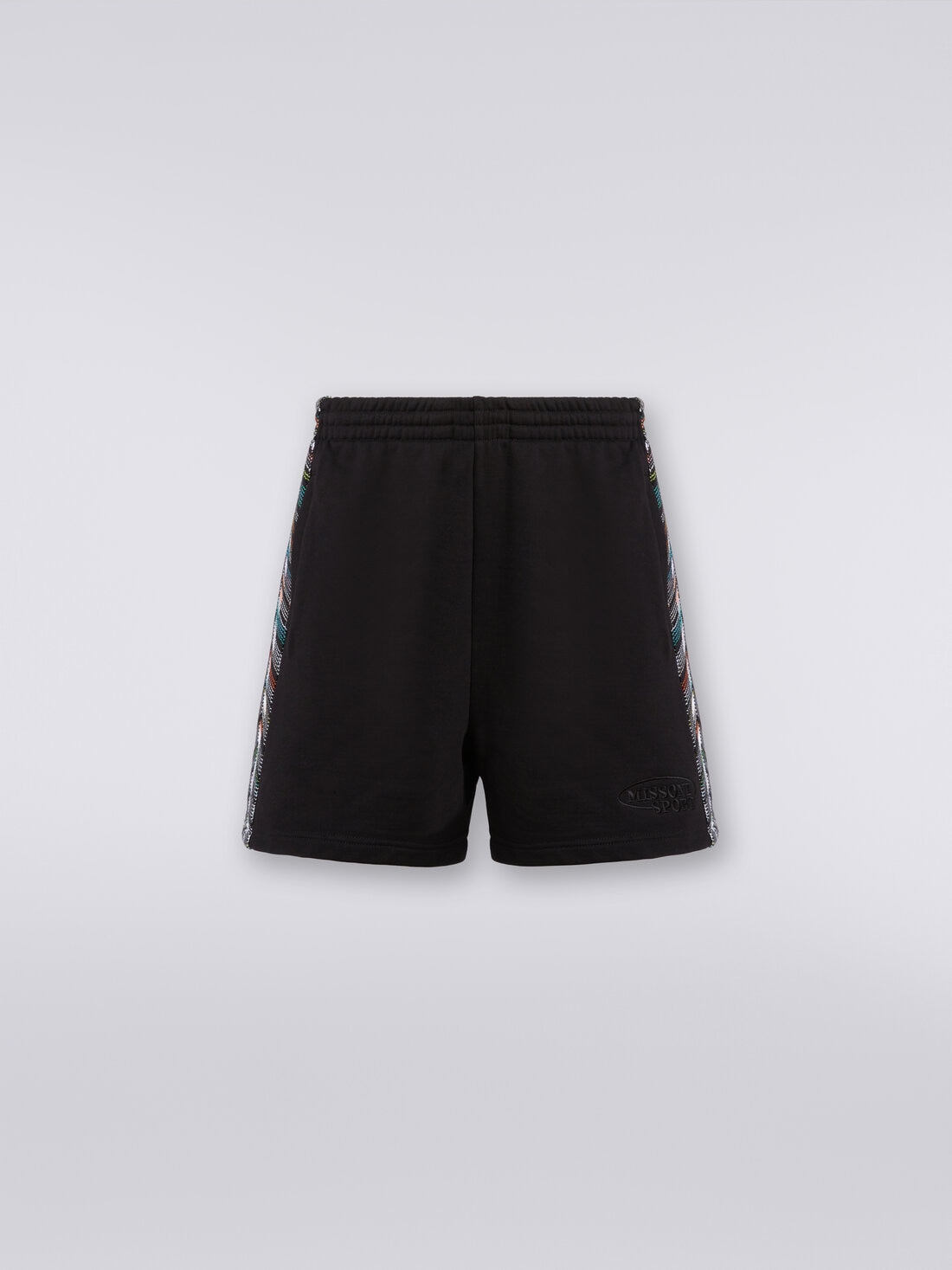 Shorts in fleece with logo and knitted side bands, Black    - TS24SI01BJ00JVS91J4 - 0