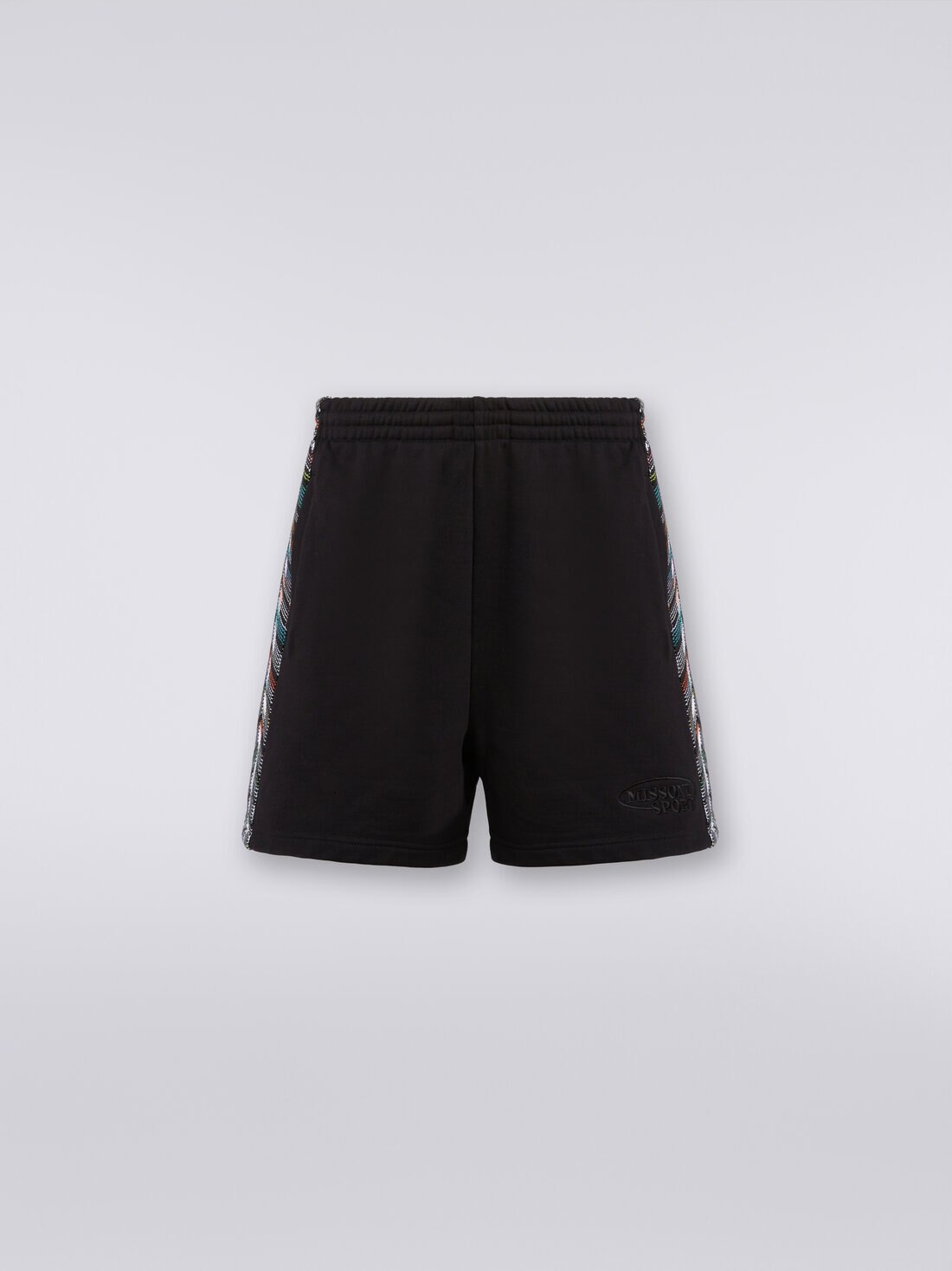 Shorts in fleece with logo and knitted side bands, Black    - TS24SI01BJ00JVS91J4 - 0