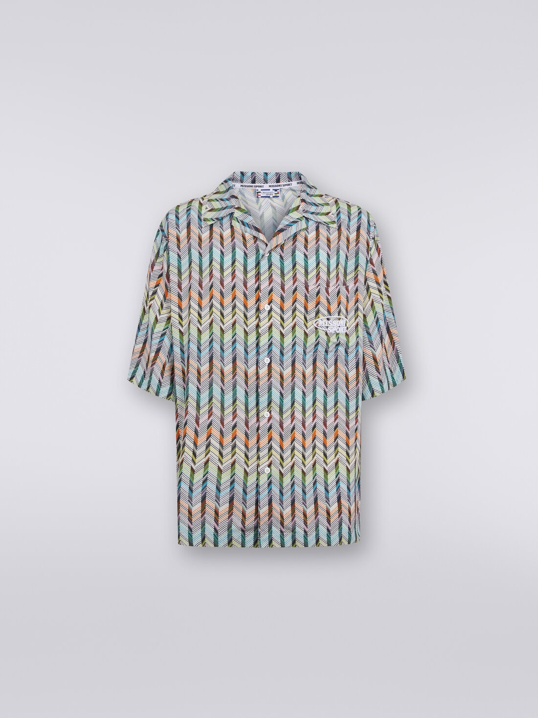 Bowling shirt in viscose with logo print, Multicoloured  - TS24SJ00BW00RUS01BK - 0