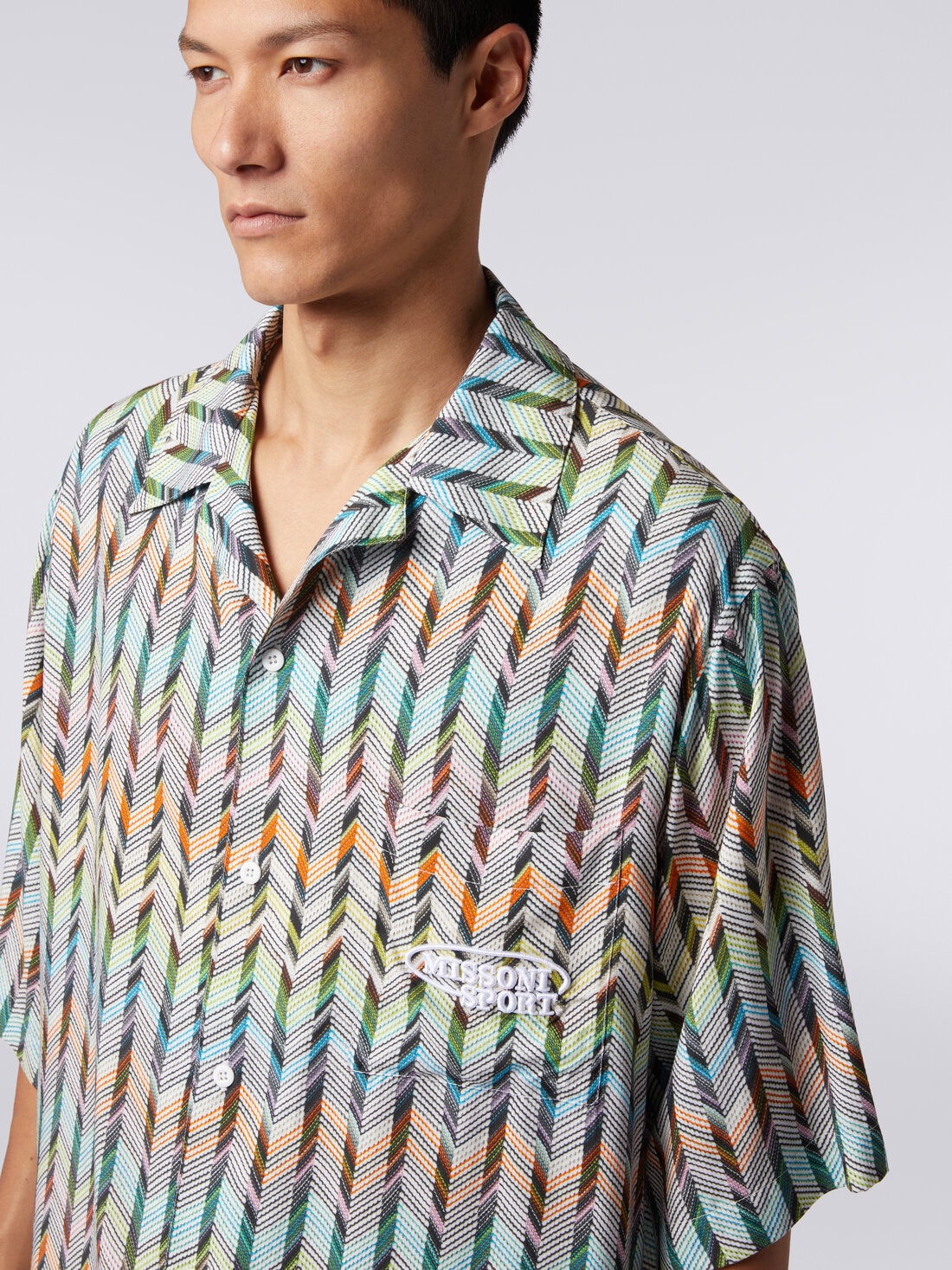 Bowling shirt in viscose with logo print, Multicoloured  - TS24SJ00BW00RUS01BK - 4