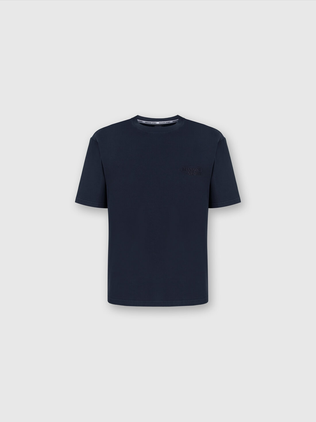 Baumwoll-T-Shirt mit Rundhalsausschnitt und Logo, Marineblau  - TS24SL00BJ00GYS72EU - 0