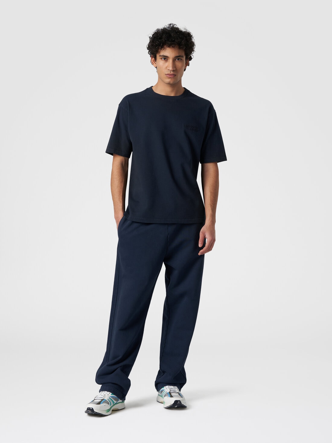 T-shirt à col rond en coton avec logo, Bleu Marine  - TS24SL00BJ00GYS72EU - 1