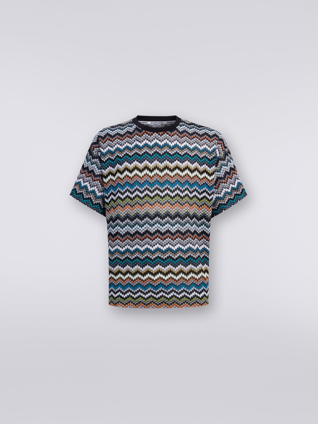 Crew-neck T-shirt in zigzag cotton knit, Multicoloured  - TS24SL03BR00UUSM9AX - 0