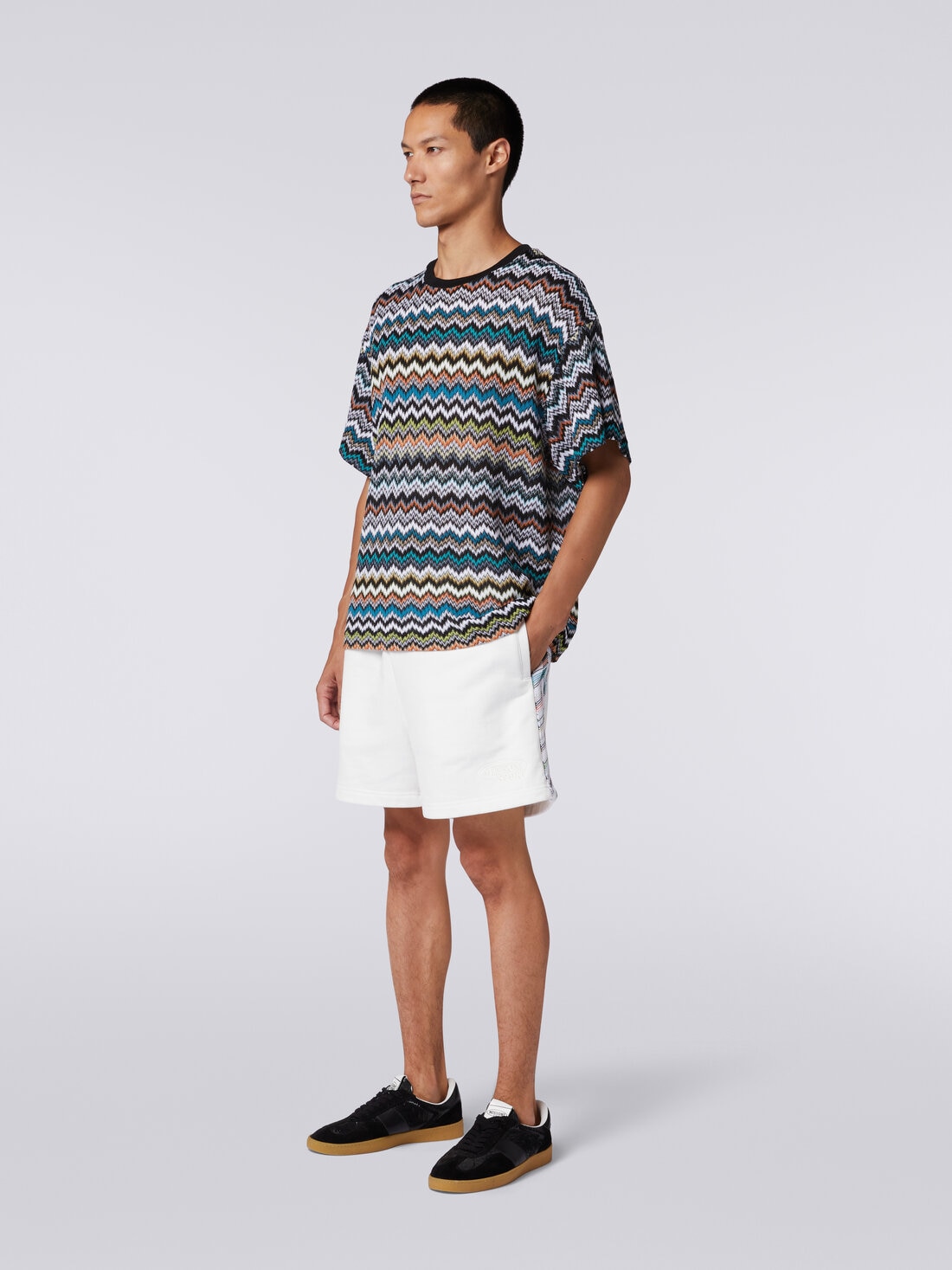 Crew-neck T-shirt in zigzag cotton knit, Multicoloured  - TS24SL03BR00UUSM9AX - 2