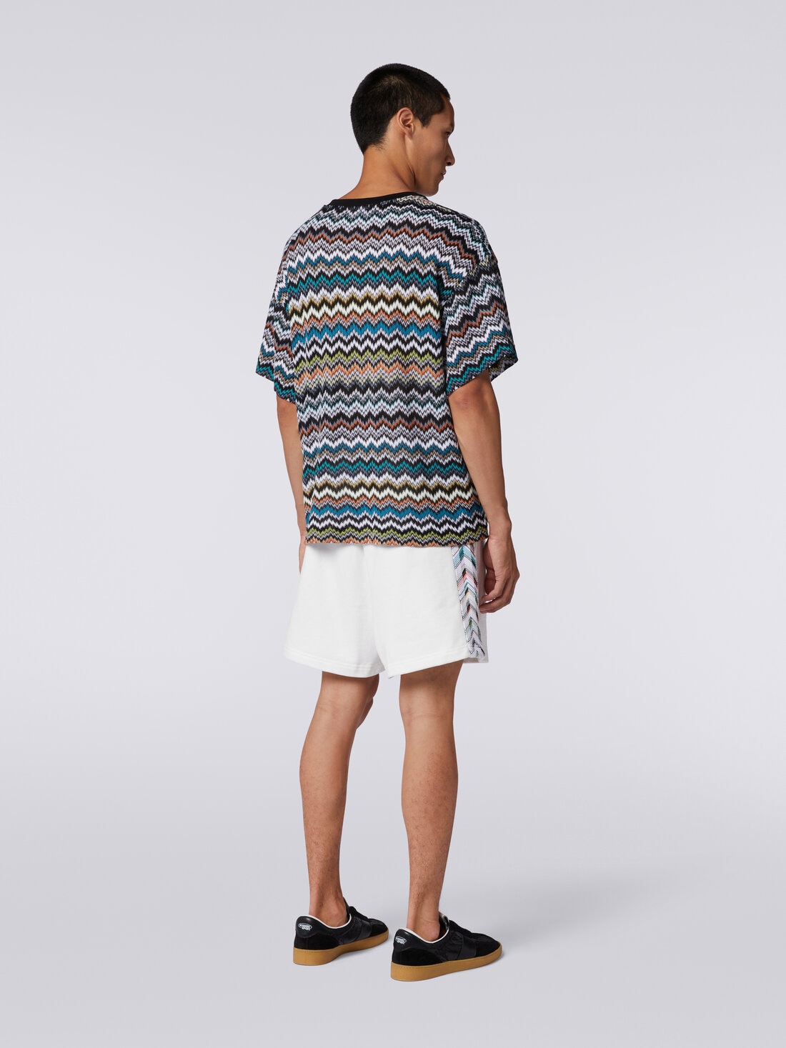 Crew-neck T-shirt in zigzag cotton knit, Multicoloured  - TS24SL03BR00UUSM9AX - 3