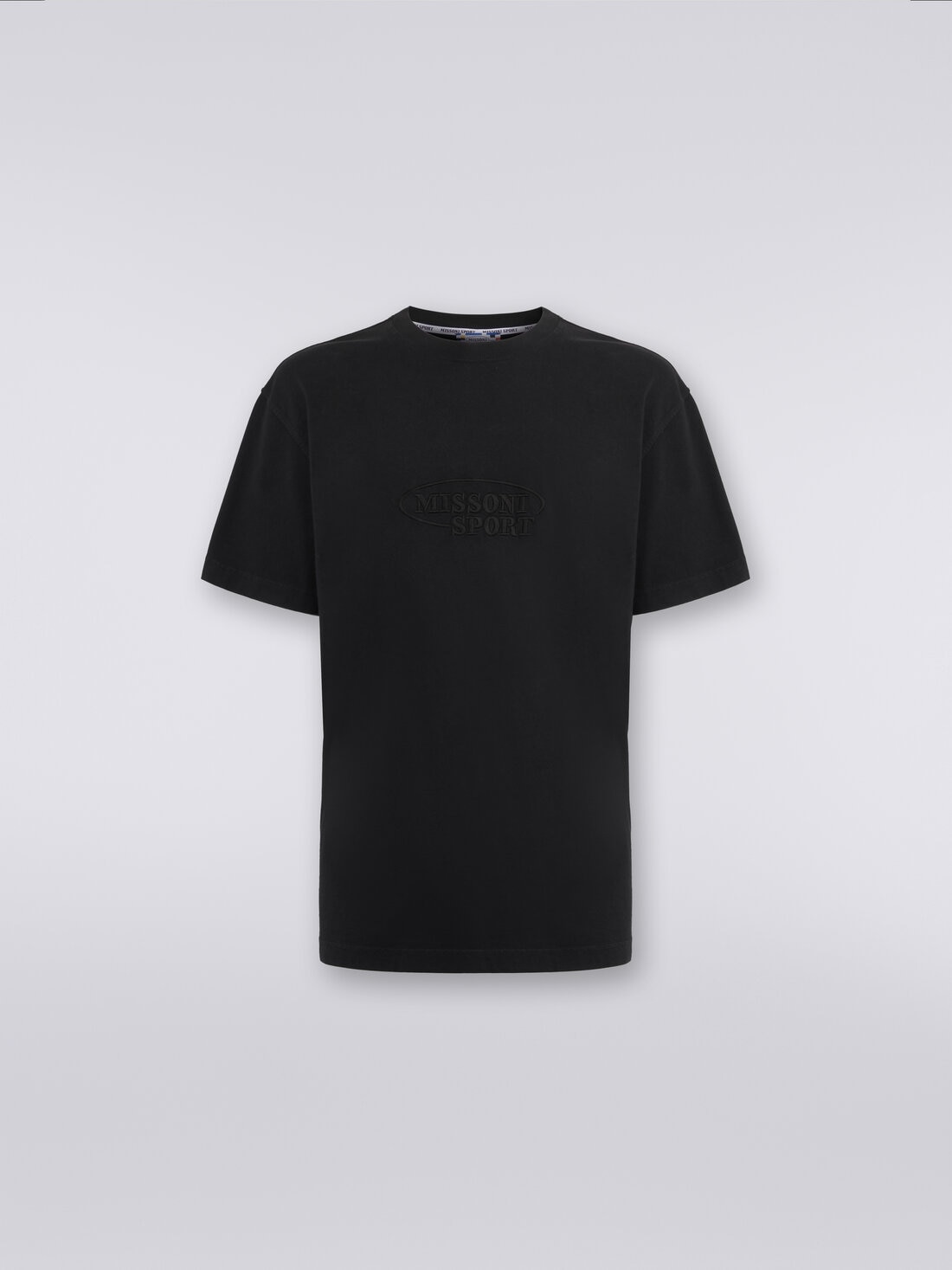 T-shirt girocollo in cotone con logo, Nero    - TS24SL05BJ00GYS91J4 - 0