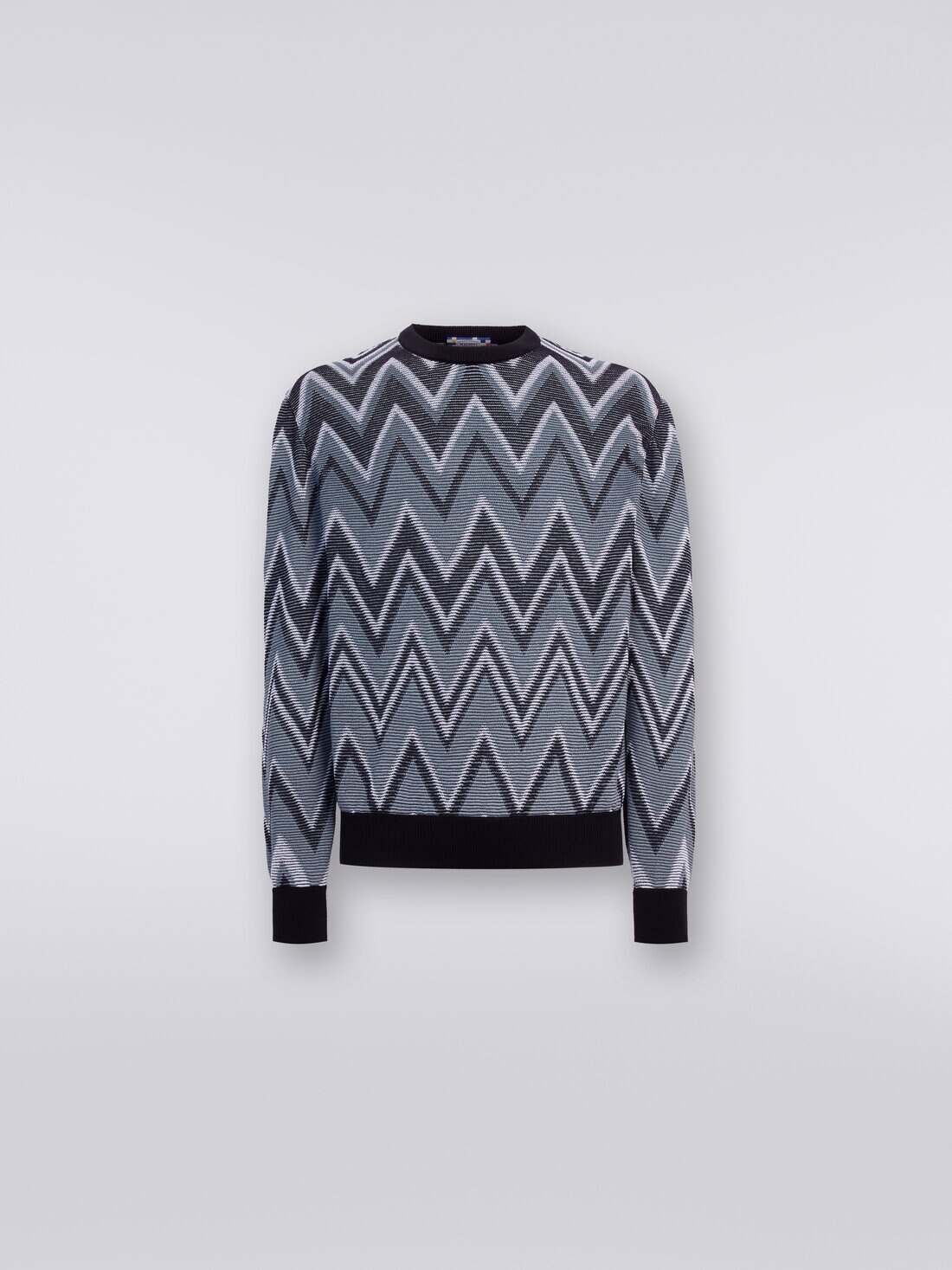 Crew-neck pullover in zigzag cotton, Multicoloured  - TS24SN02BK034AS91J8 - 0