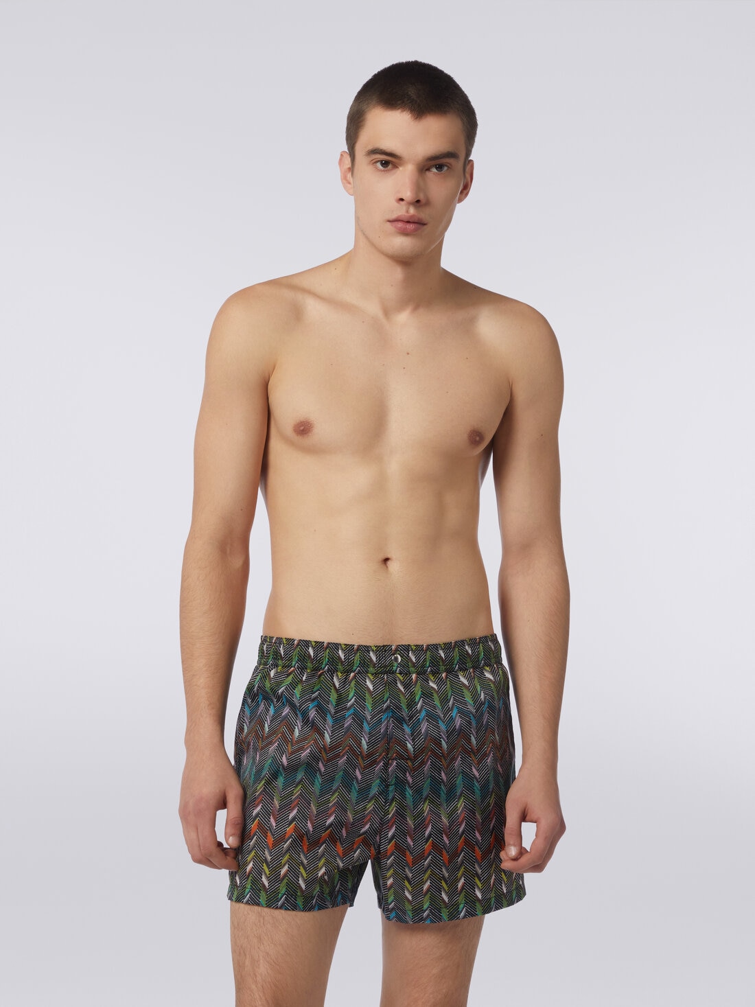 Swimming trunks in nylon with logo print, Multicoloured  - TS24SP00BW00RWS91J3 - 1