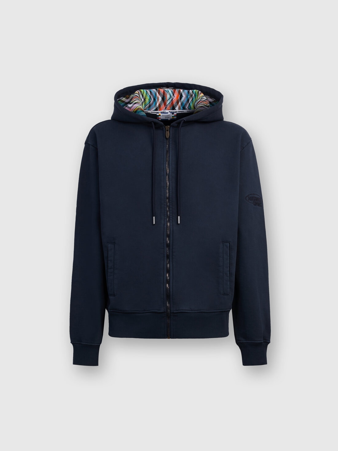 Cardigan in cotton fleece with knitted lined hood, Navy Blue  - TS24SW00BJ00H0S72EU - 0