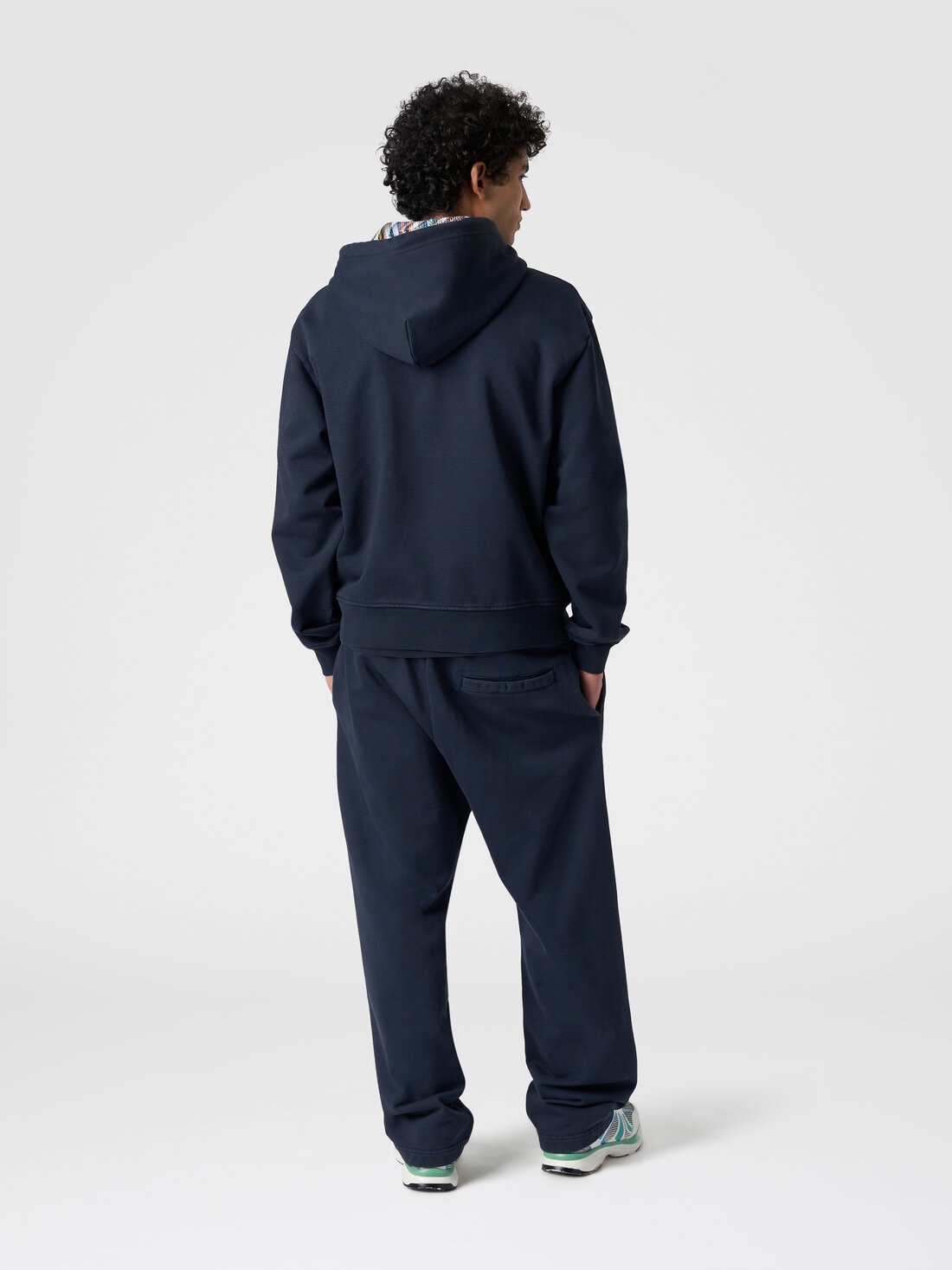 Cardigan in felpa di cotone con cappuccio foderato in maglia, Blu Navy  - TS24SW00BJ00H0S72EU - 2