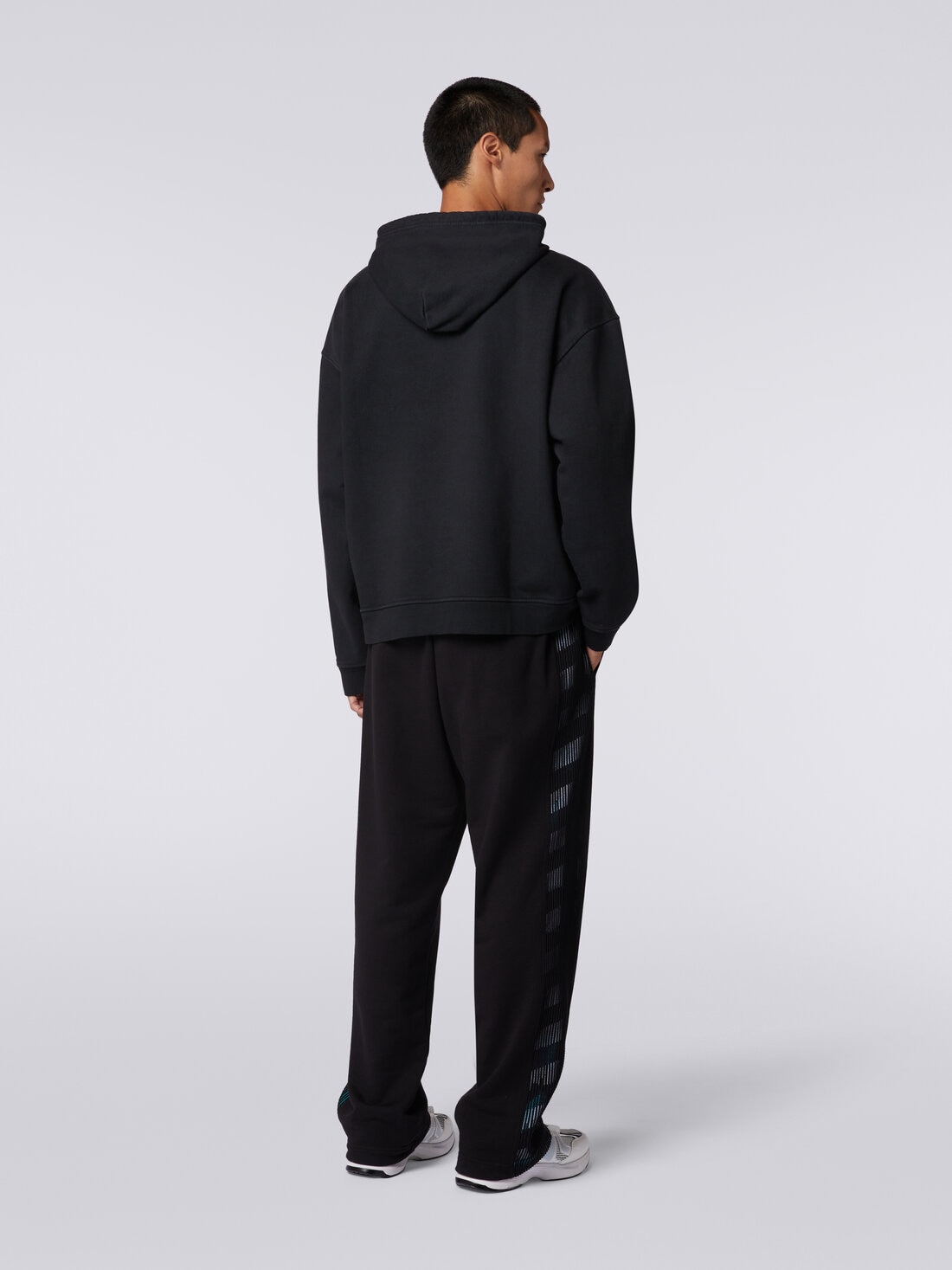 Hooded sweatshirt in cotton with logo, Black    - TS24SW02BJ00H0S91J4 - 3