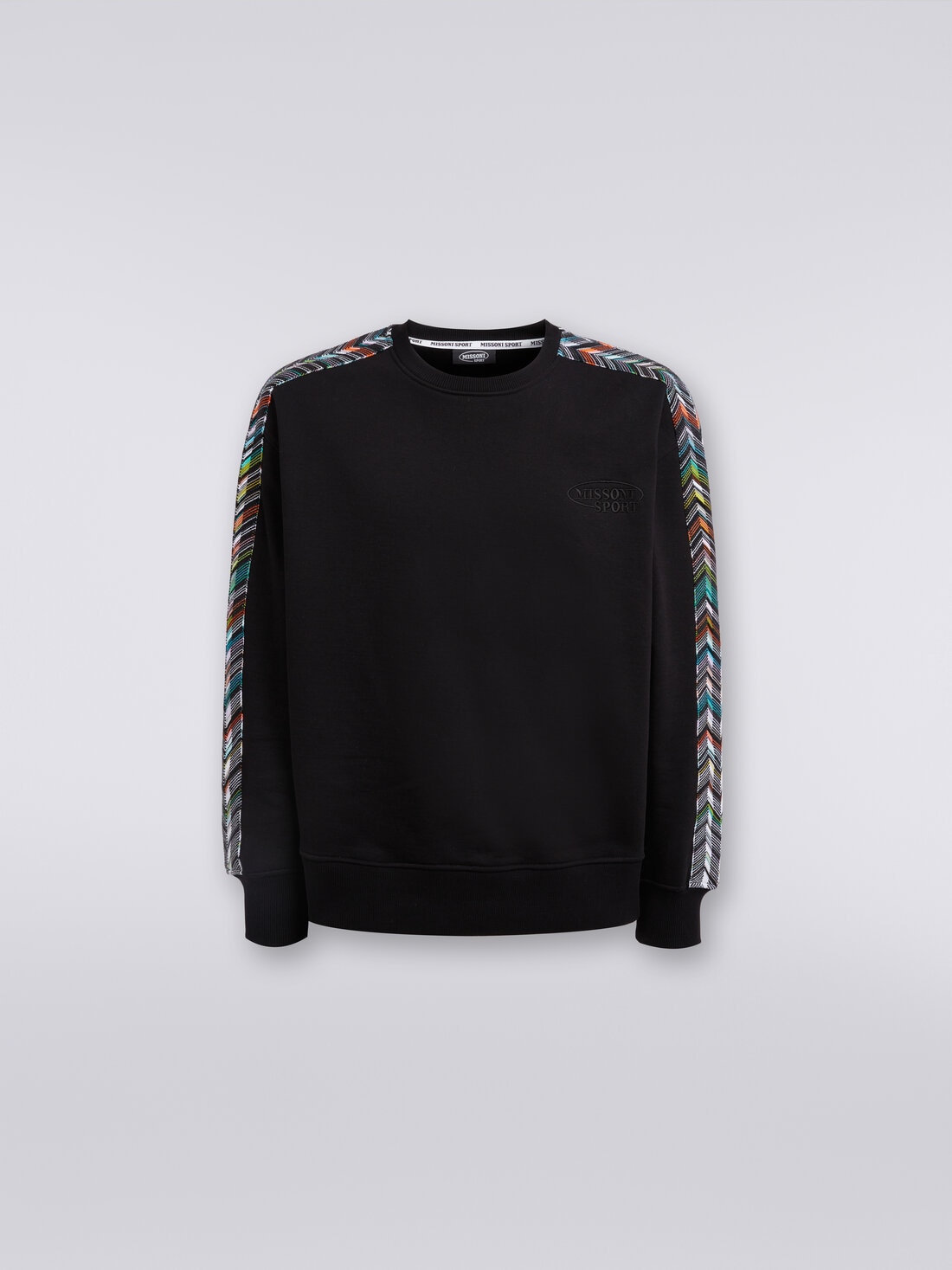 Crew-neck sweatshirt in cotton with zigzag knit details, Black    - TS24SW03BJ00JVS91J4 - 0