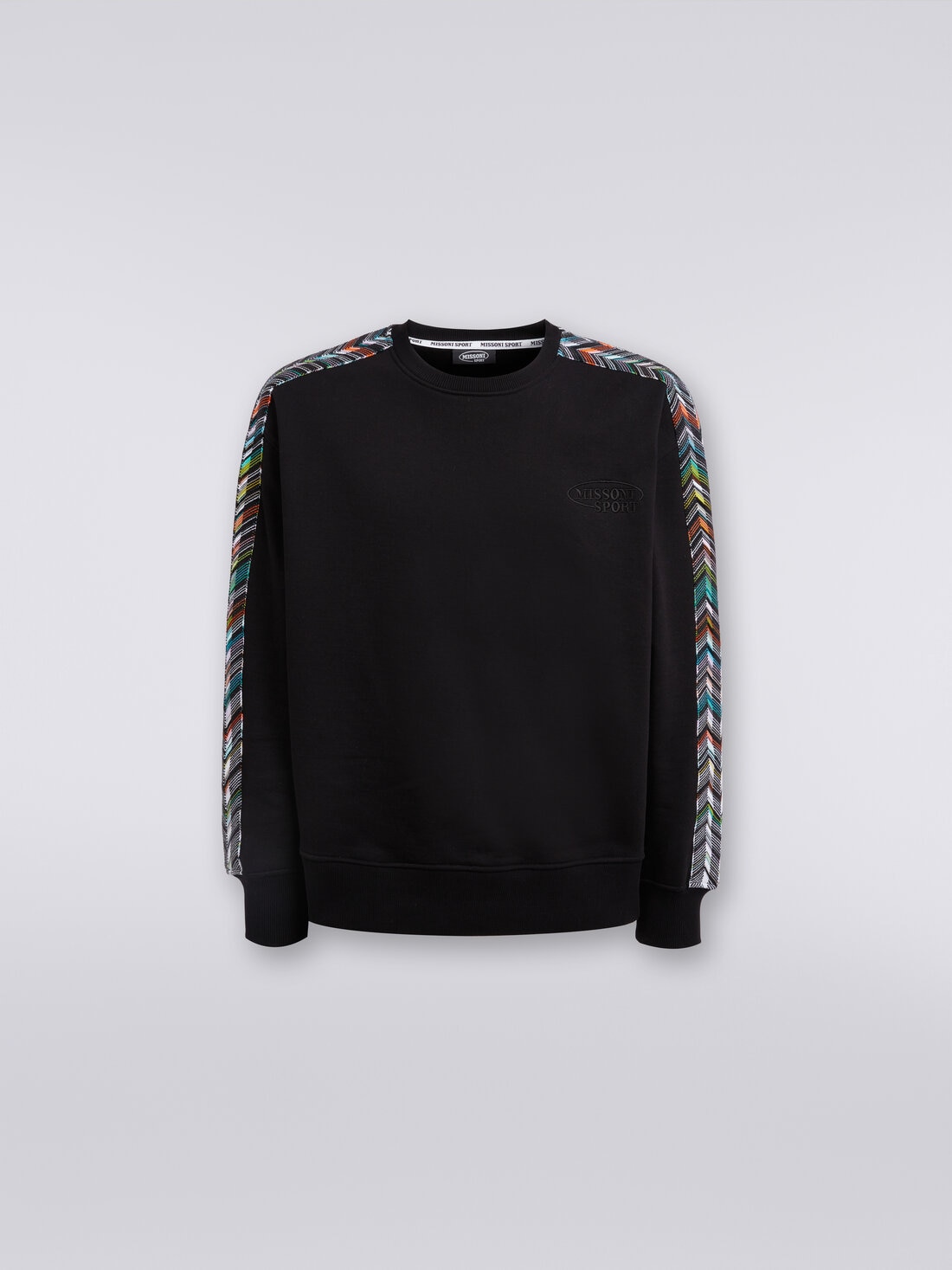 Crew-neck sweatshirt in cotton with zigzag knit details